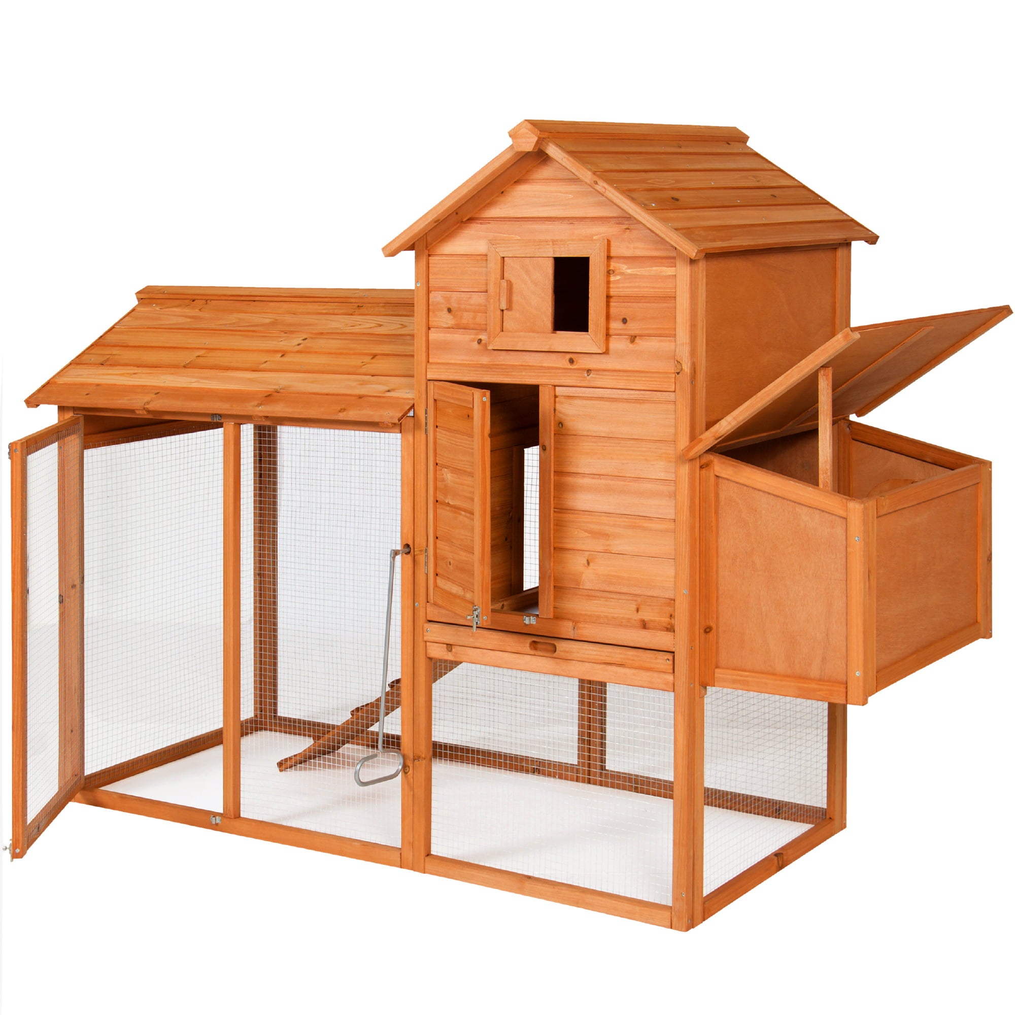 Best Choice Products 80in Wooden Chicken Coop Multi-Level Hen House， Poultry Cage w/ Wire Fence for 4 Birds， Farm