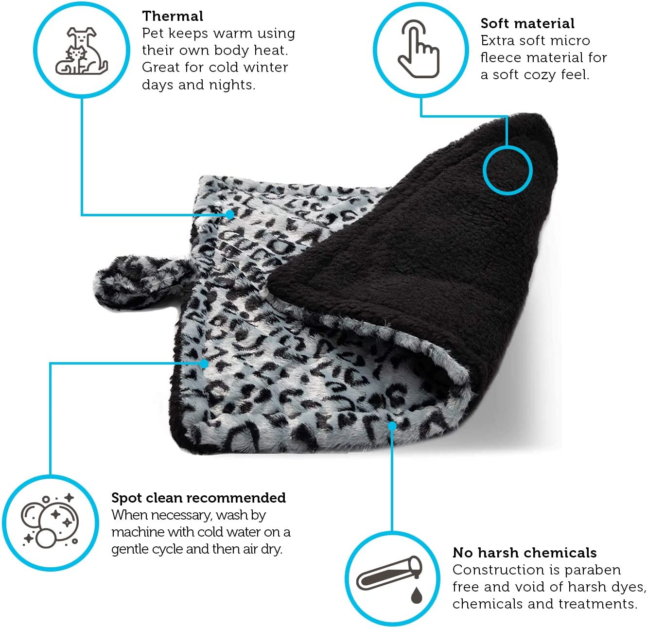 Paws and Pals Self Warming Medium Cat Pet Bed Gray Black Leopard Print (20x17.5x0.1 inches)