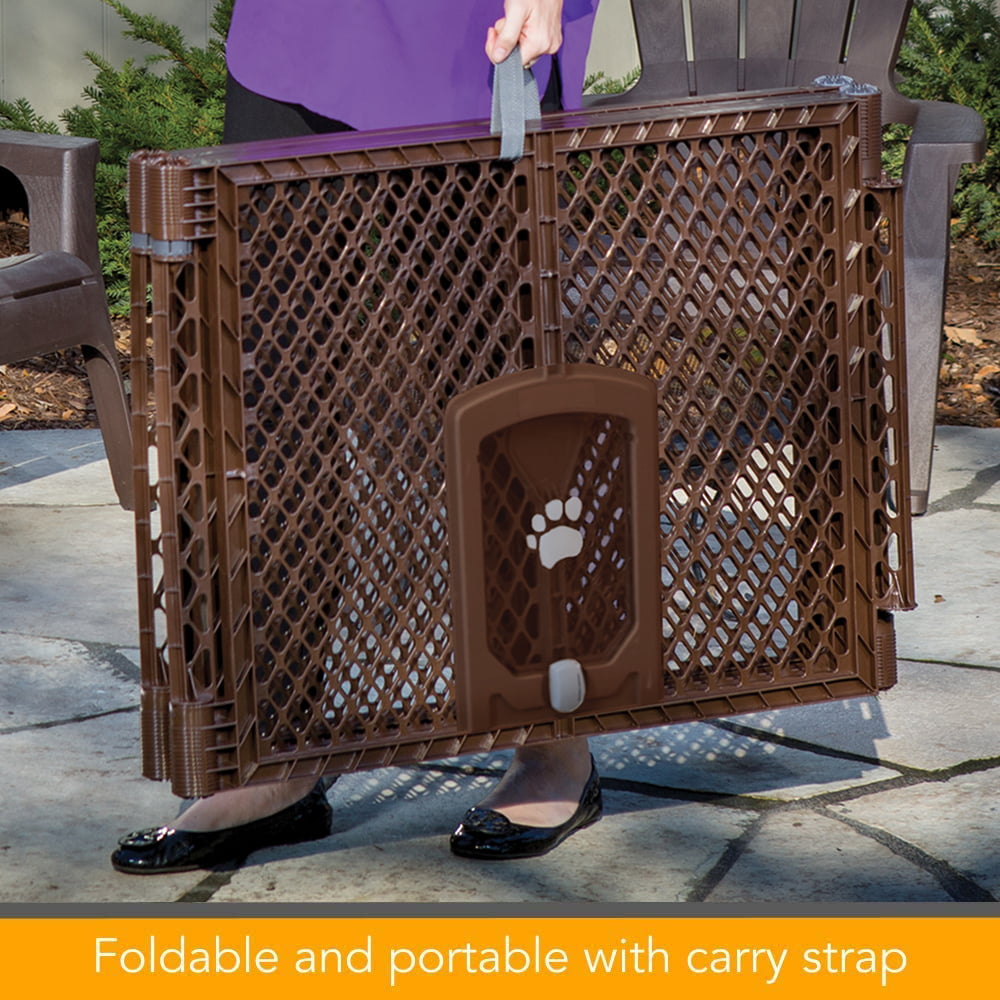 North States MyPet Petyard Passage 4 Panel Plastic Dog Playpen， Indoor Outdoor， Brown
