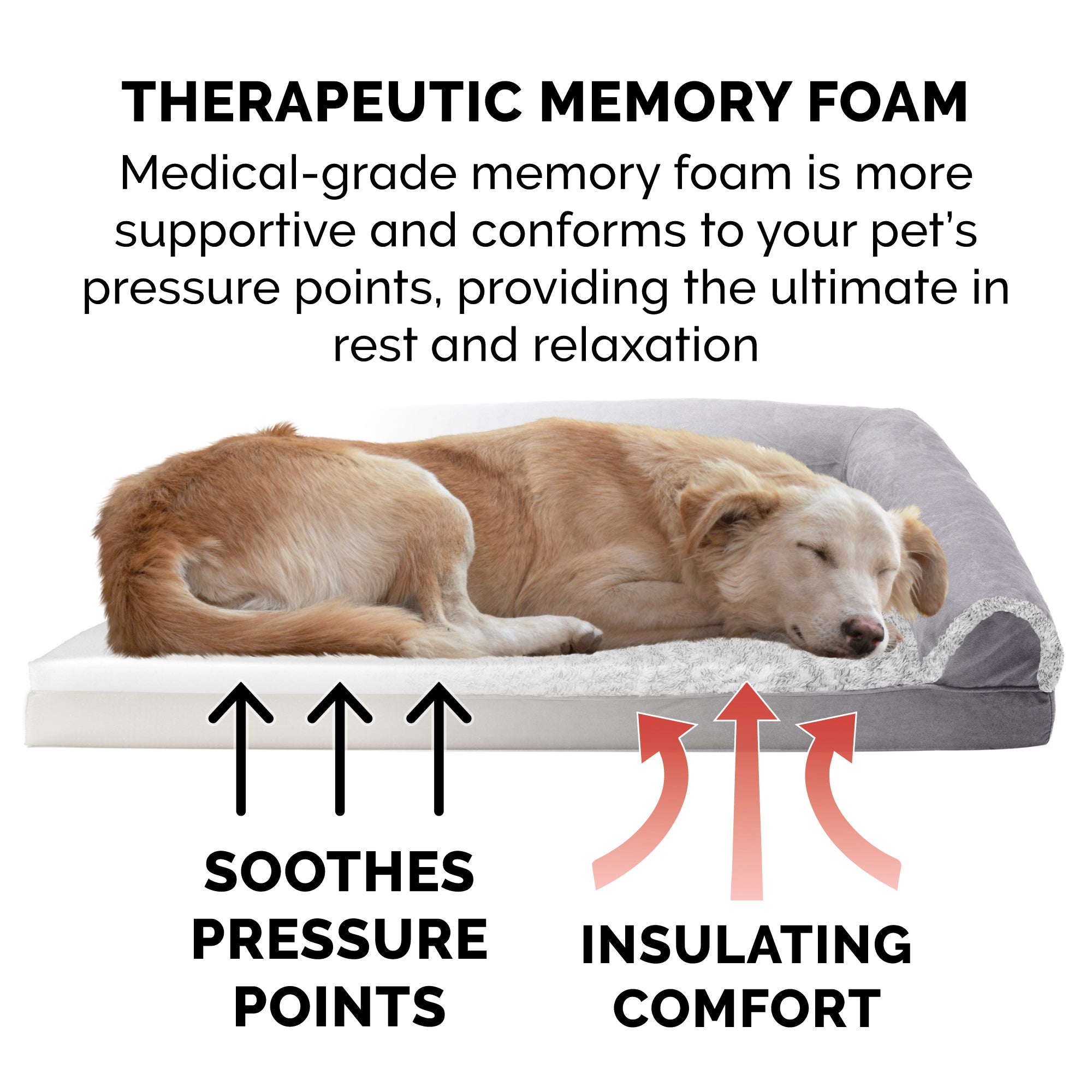 FurHaven Pet Products | Memory Foam Two-Tone Faux Fur and Suede Sofa-Style Couch Pet Bed for Dogs and Cats， Stone Gray， Large