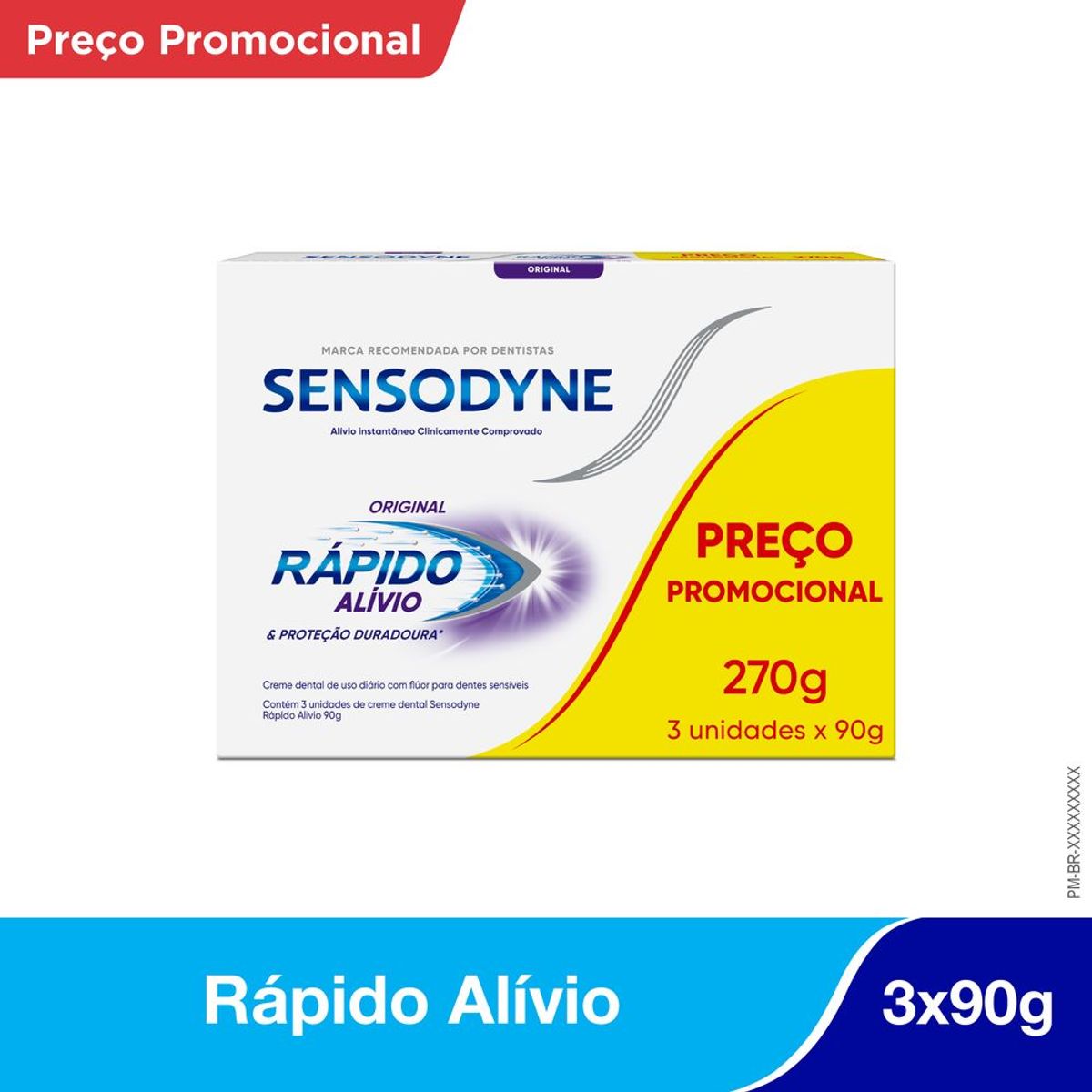 Kit Sensodyne Rapido Alivio Creme Dental Alivio em 60 Segundos Para Dentes Sensiveis 3 Unidades de 90g