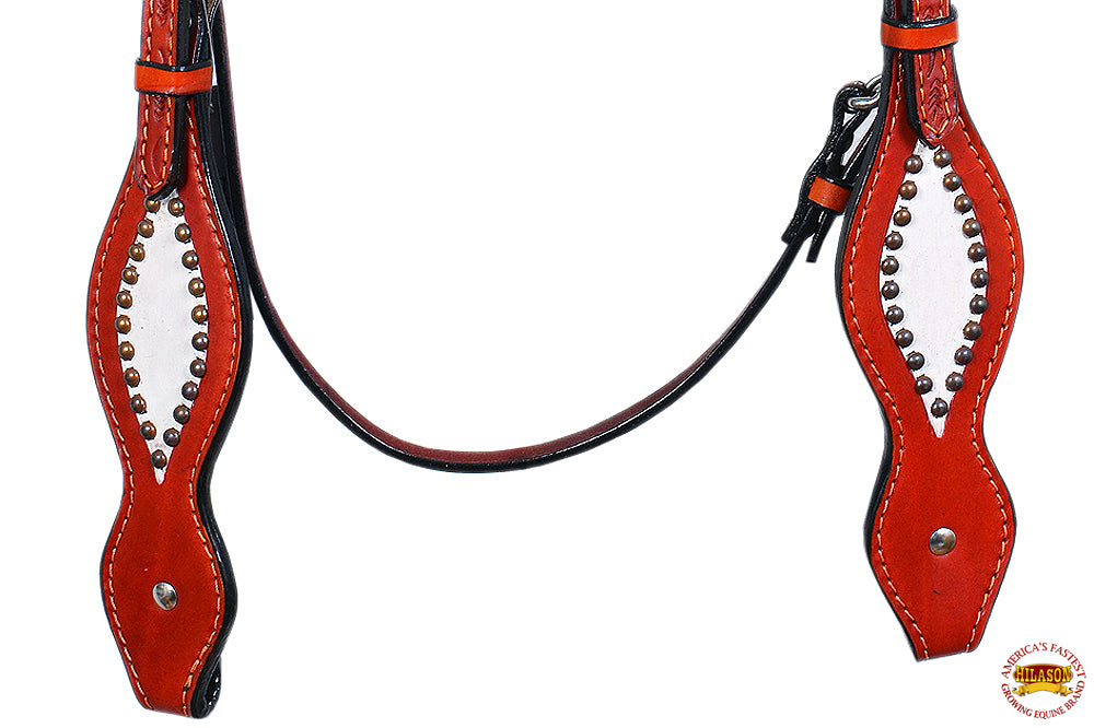 58BH Western Horse Headstall Tack Bridle American Leather Off White Hilason