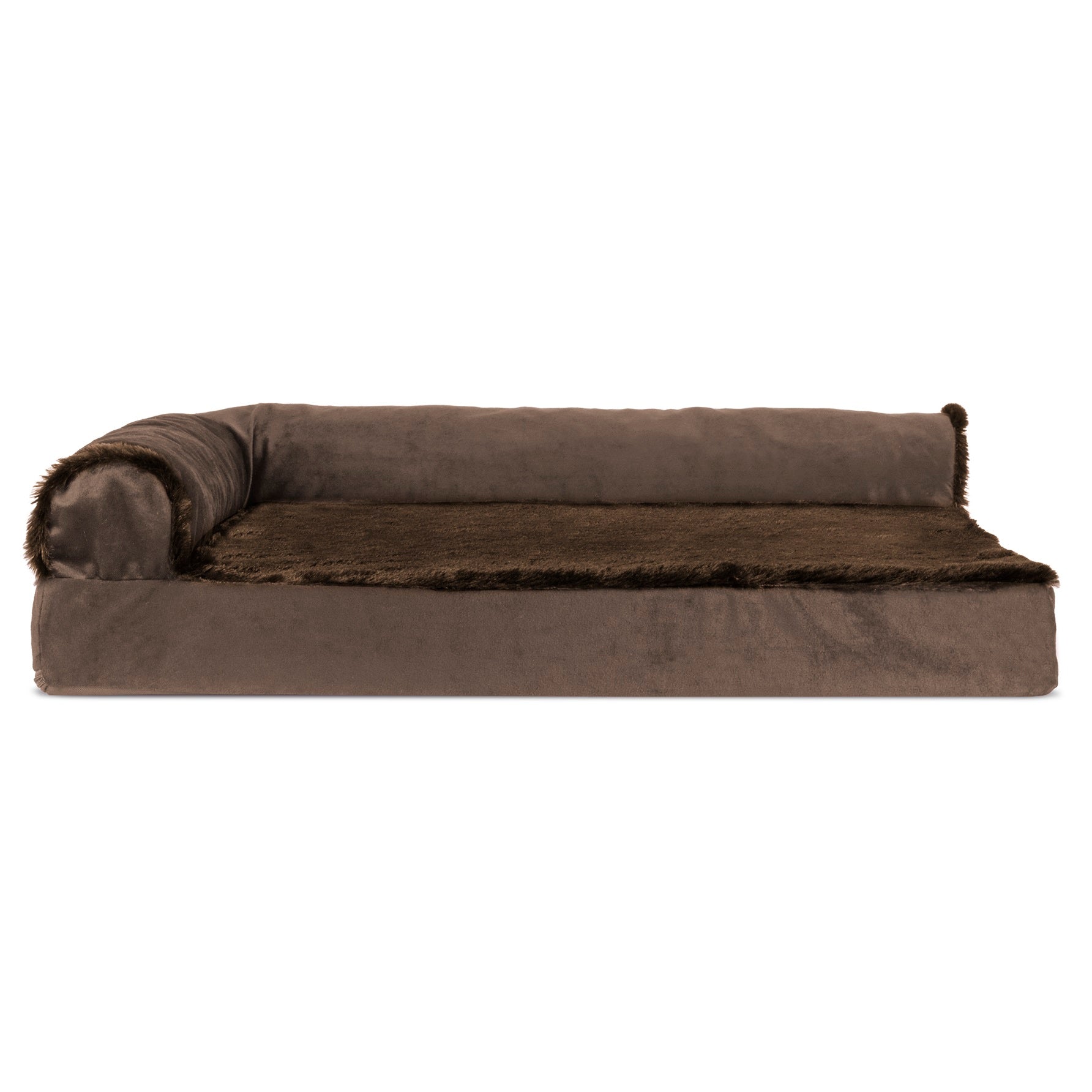 FurHaven Pet Products | Deluxe Orthopedic Plush and Velvet L-Shaped Chaise Couch Pet Bed for Dogs and Cats， Sable Brown， Medium