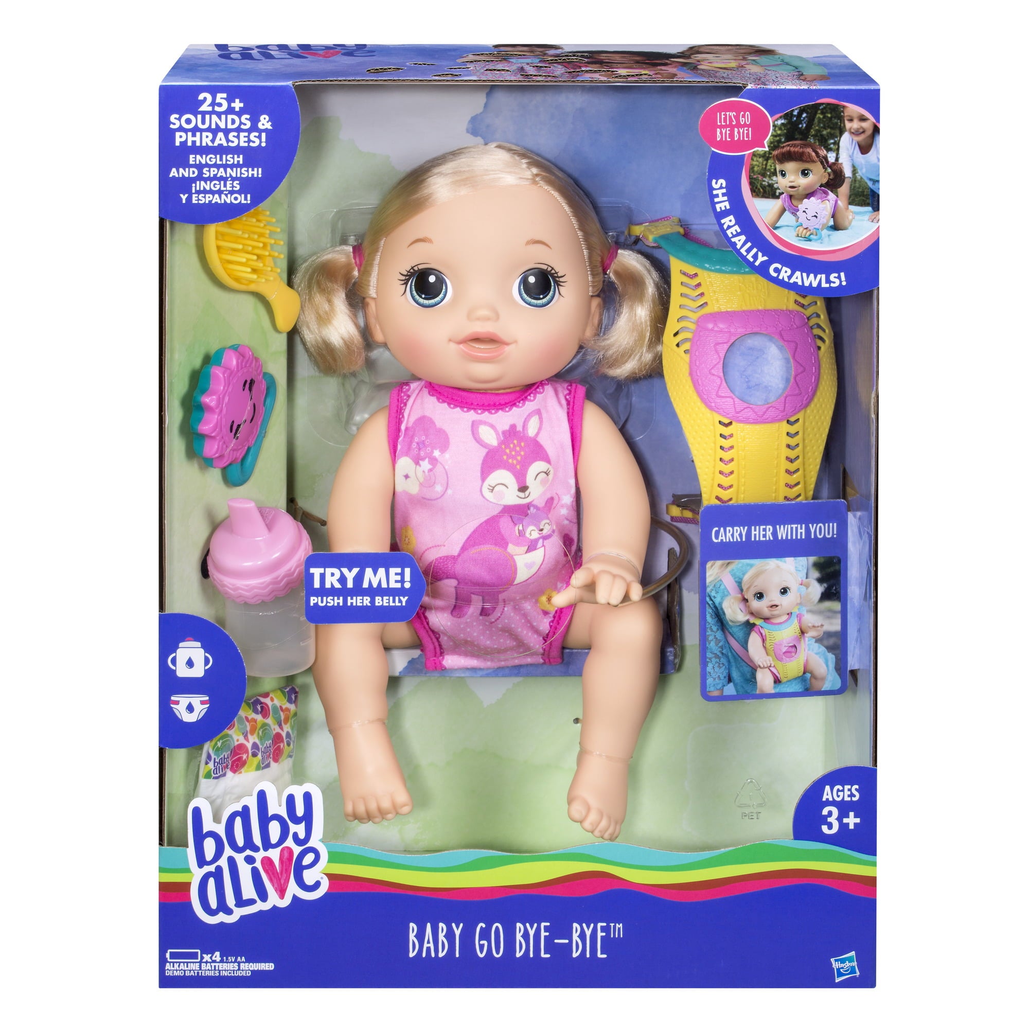 Baby Alive Baby Go Bye Bye: Blonde Hair Doll, for Ages 3 and up, 30+ Phrases and Sounds