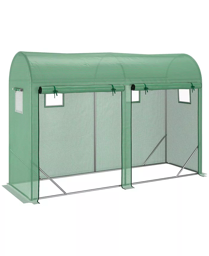 Outsunny Walk-in Greenhouse， Hot House， Zipper Windows Doors， Green
