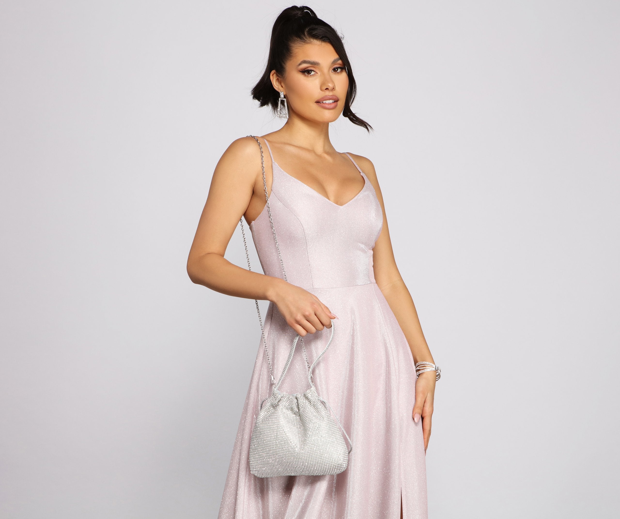 Rhinestone Mesh Drawstring Pouch