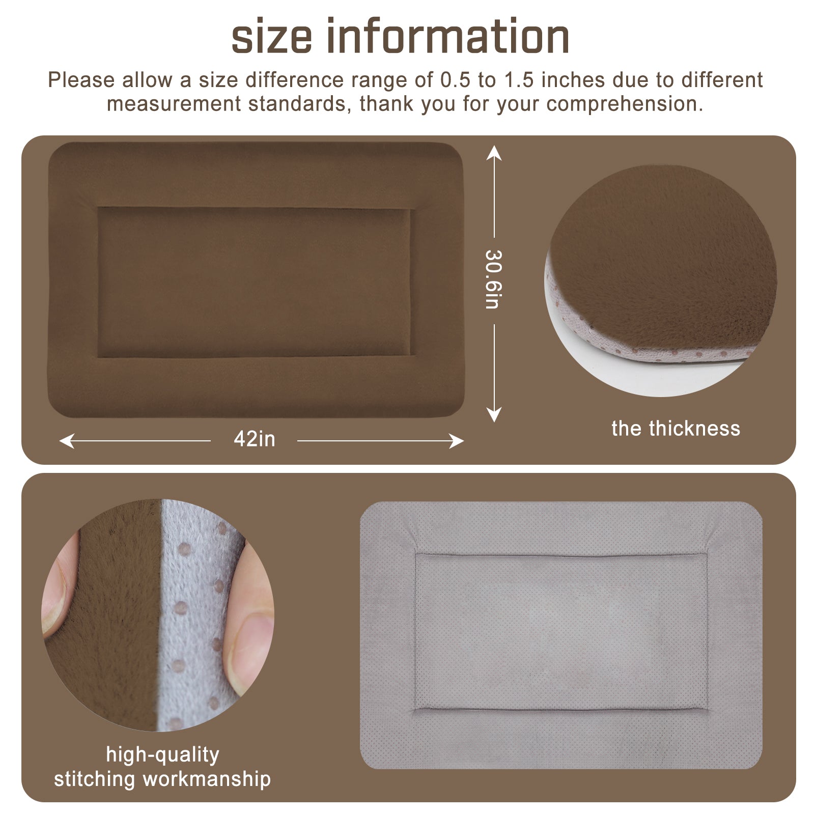 Hero Dog Large Dog Bed Crate Mat 42 in Washable Pet Beds Soft Dog Mattress Anti-Slip Kennel Mats (Dark Brown)