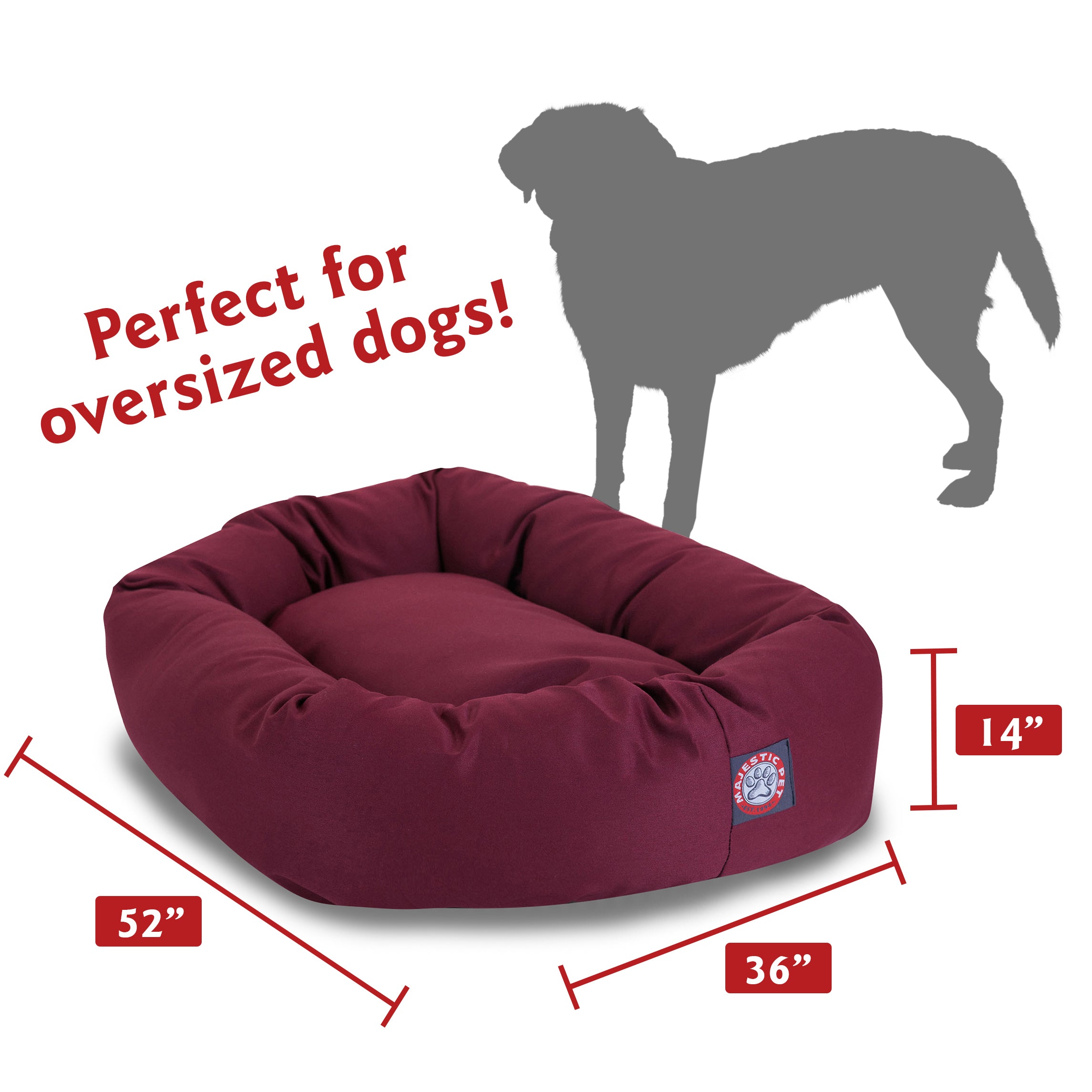 Majestic Pet | Poly/Cotton Bagel Pet Bed For Dogs， Burgundy， Extra Large
