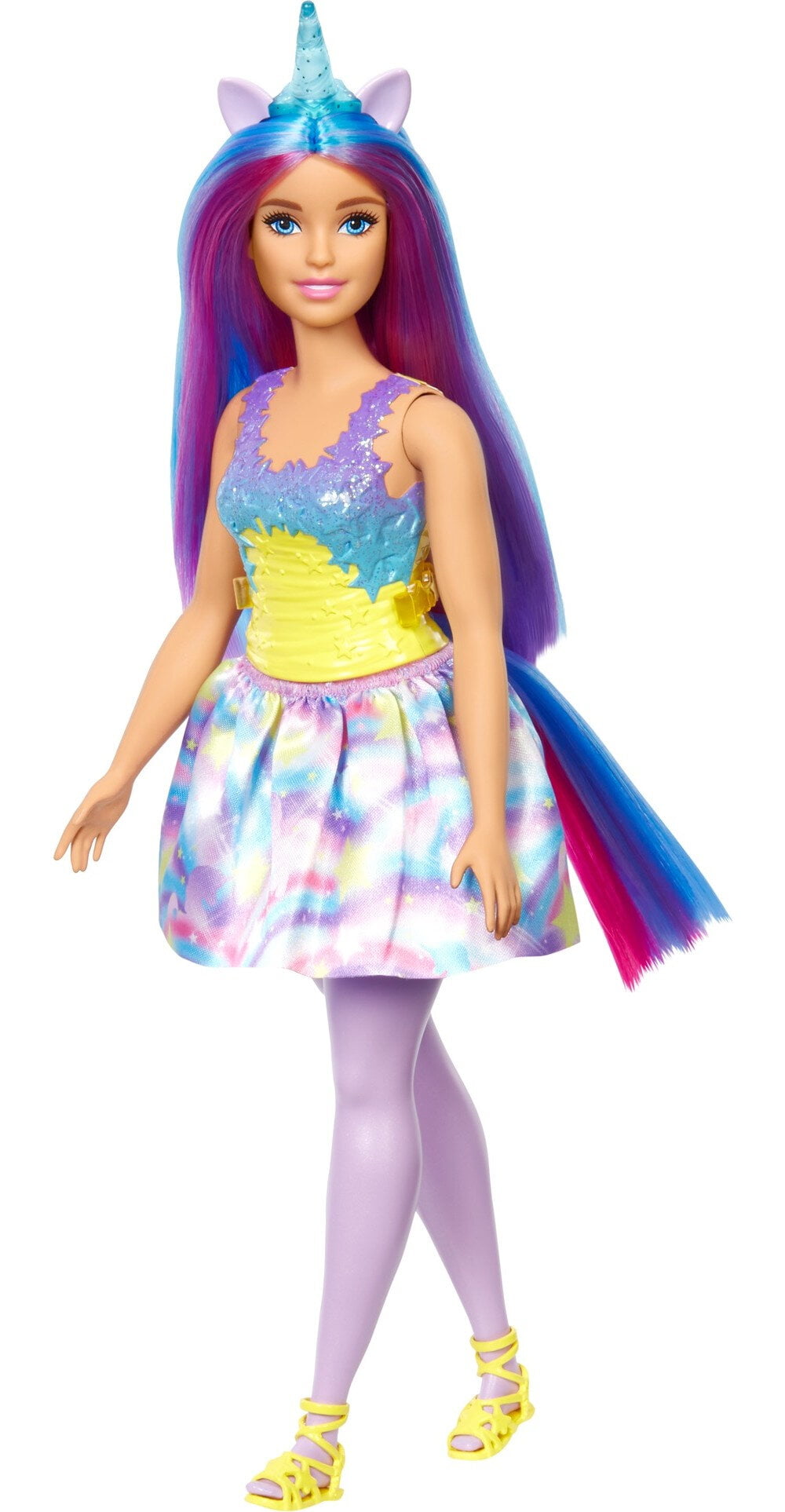 Barbie Dreamtopia Unicorn Doll with Headband & Tail, Purple Hair & Rainbow Skirt