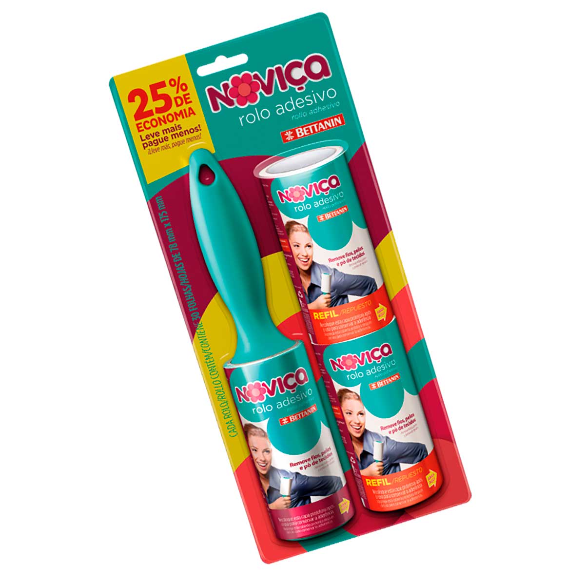 Conjunto Rolo Adesivo com Refil 2 Pecas Verde e Rosa Novica