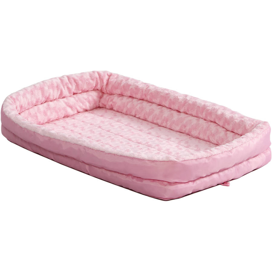 MidWest QuietTime Double Bolster Dog Bed and Crate Mat， Pink， 24