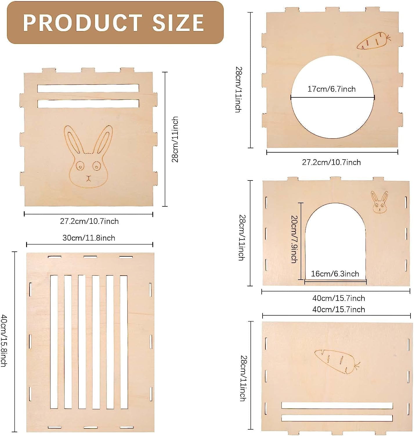 2023 New Style Wood Rabbit Hutch Indoor，Wood Rabbit Houses and Hideouts， Wooden Rabbit Castle Bunny Hideout for Indoor Bunnies Chinchilla， Hamsters and Guinea Pigs Hut to Hide