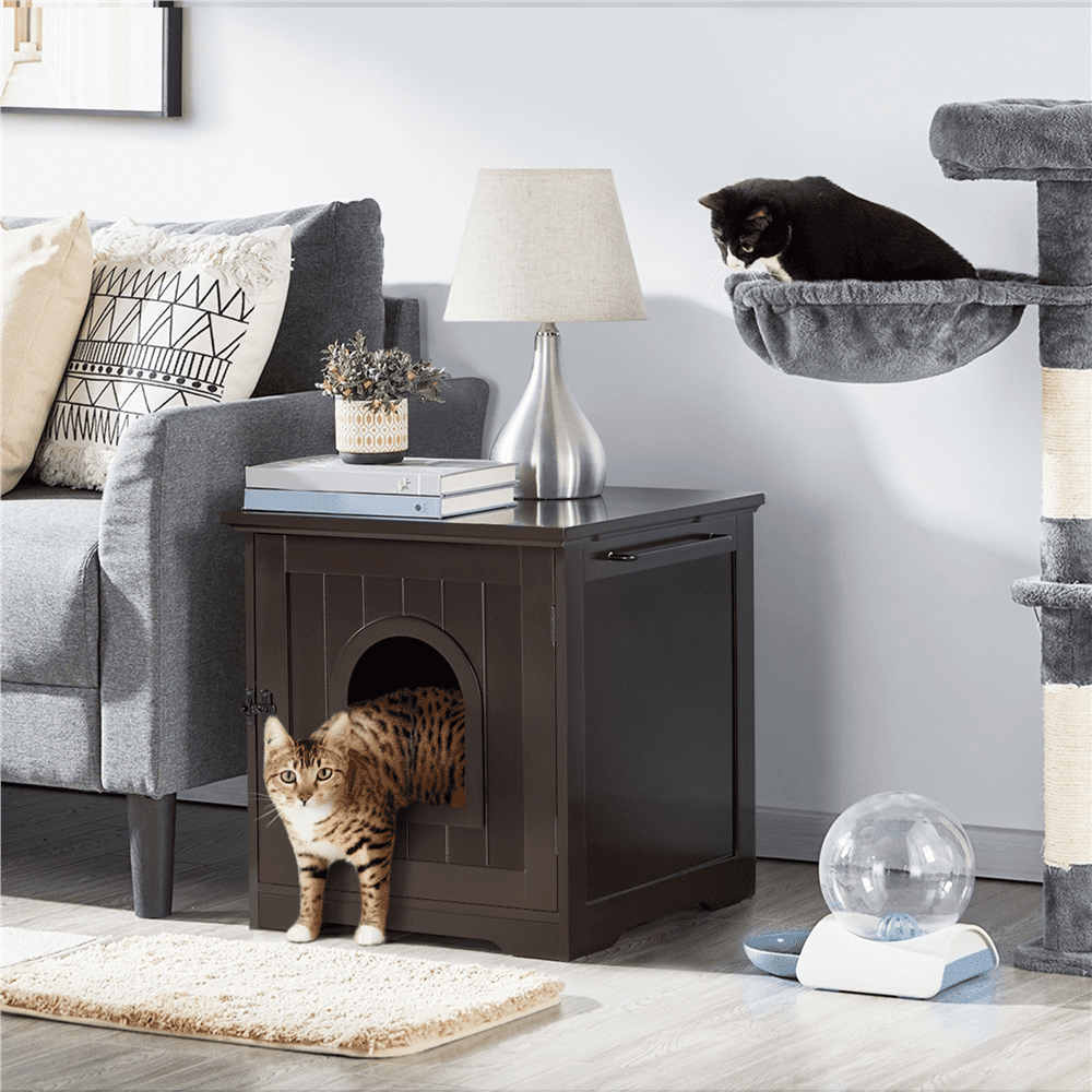 Easyfashion Cat Litter Box End Table， Espresso