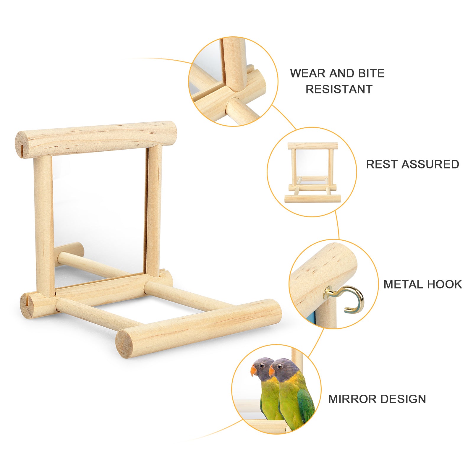 Bird Swing Toy Bird Parrot Cage Swing Mirror Toy， TSV Bird Mirror Parakeet Parrot Cage Wooden Swing Toy Hummingbird Perch Stand for Pet Birds Parakeet Lovebird Canaries Macaw African Parrot