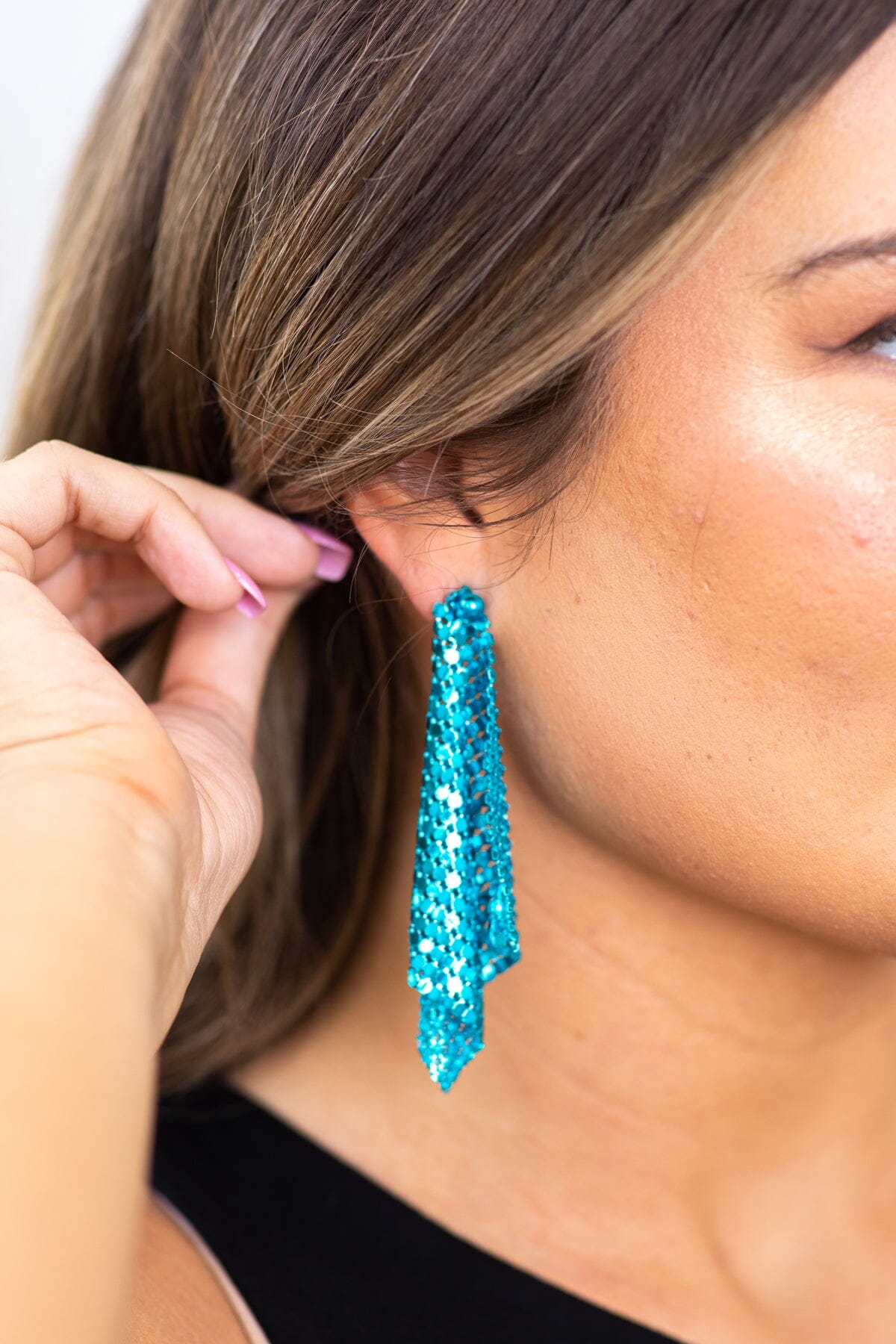 Sky Blue Diamond Cut Sequin Earrings