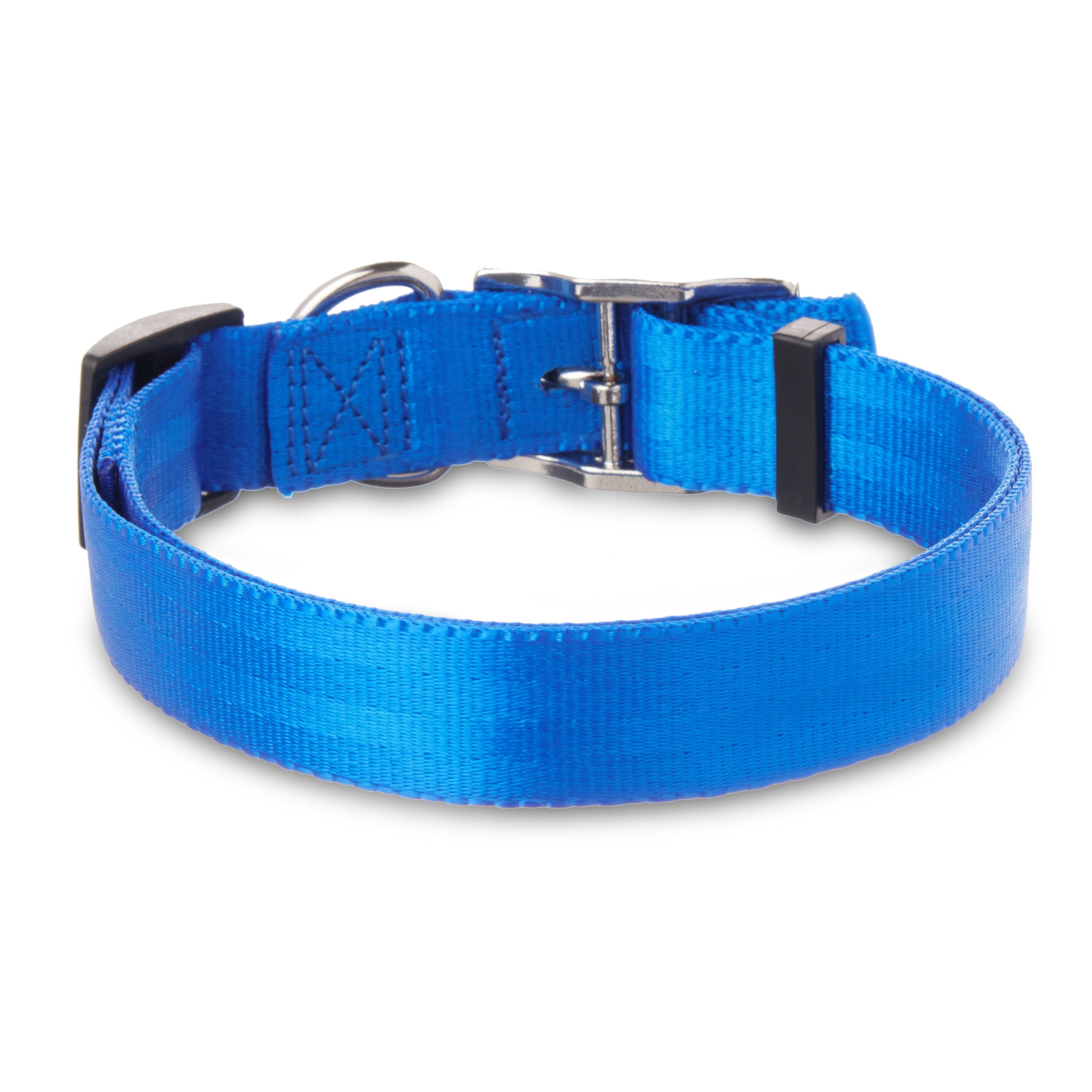 Vibrant Life Solid Nylon Dog Collar with Metal Buckle， Blue， Medium