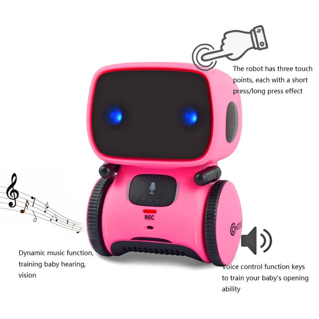 Contixo Kids Smart Robot Toy Mini Robot Talking Singing Dancing Interactive Voice Control Touch Sensor Speech Recognition Infant Toddler Children Robotics - R1 Pink