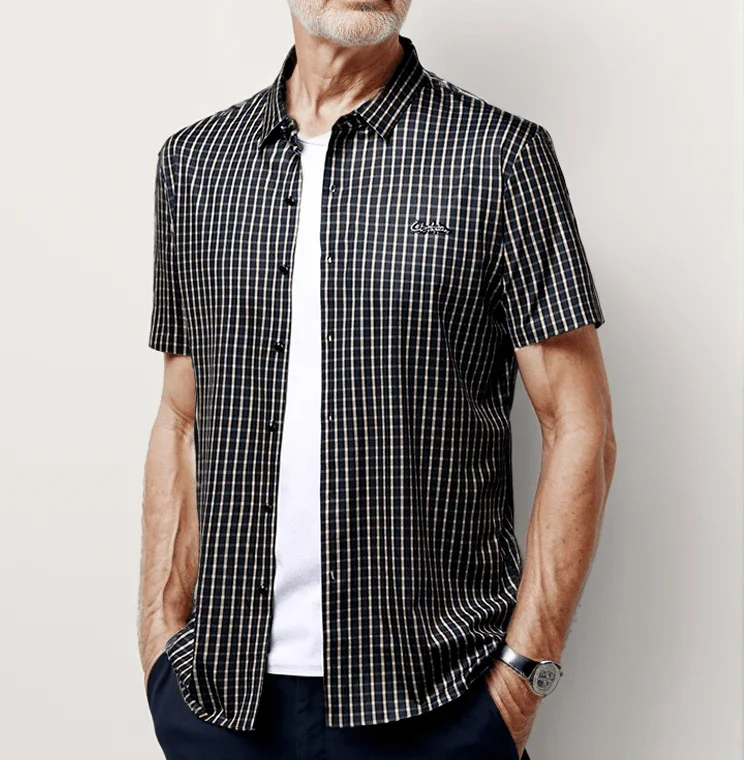 Camisa em Seda Gelo Captain™  Xadrez Náutico para o Homem de Prestígio!