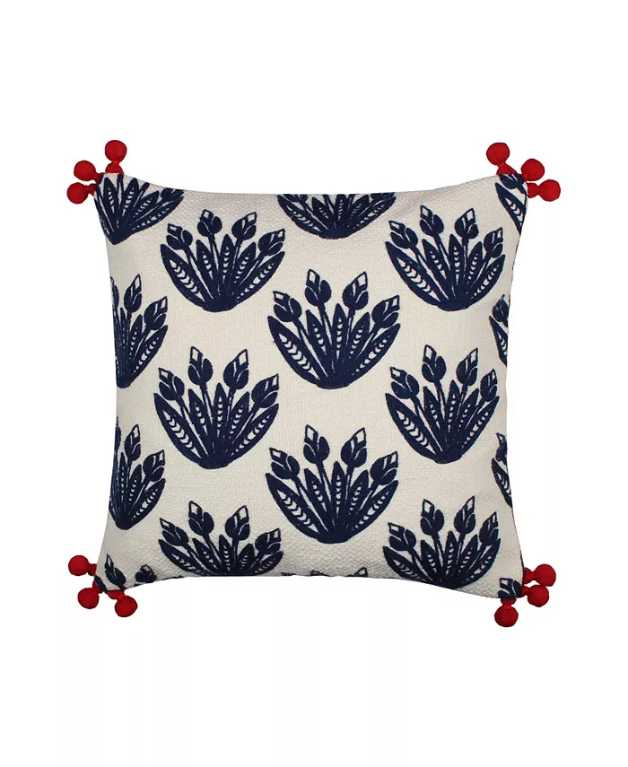 Levtex Nanette Crewel Pom Decorative Pillow， 18