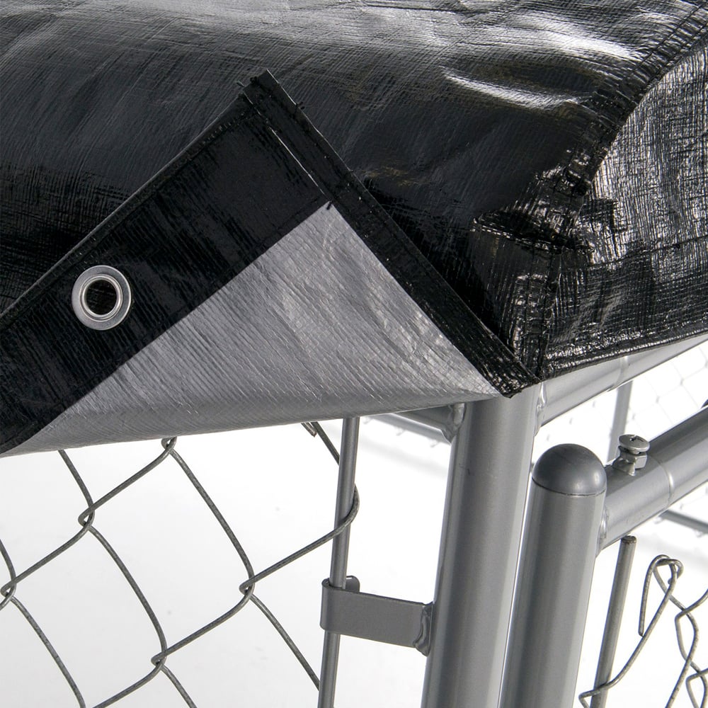 Lucky Dog Uptown Covered Dog Kennel with Lucky Dog Wire Dog Fence Pet Kennel