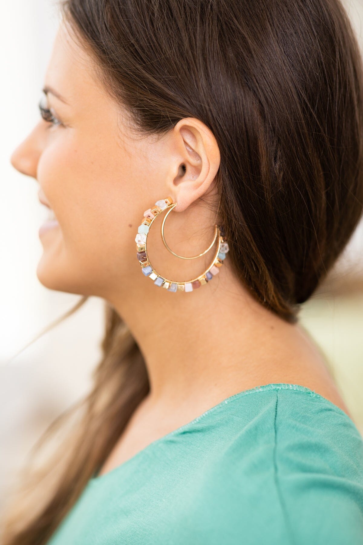 Gold Multicolor Moon Hoop Earrings