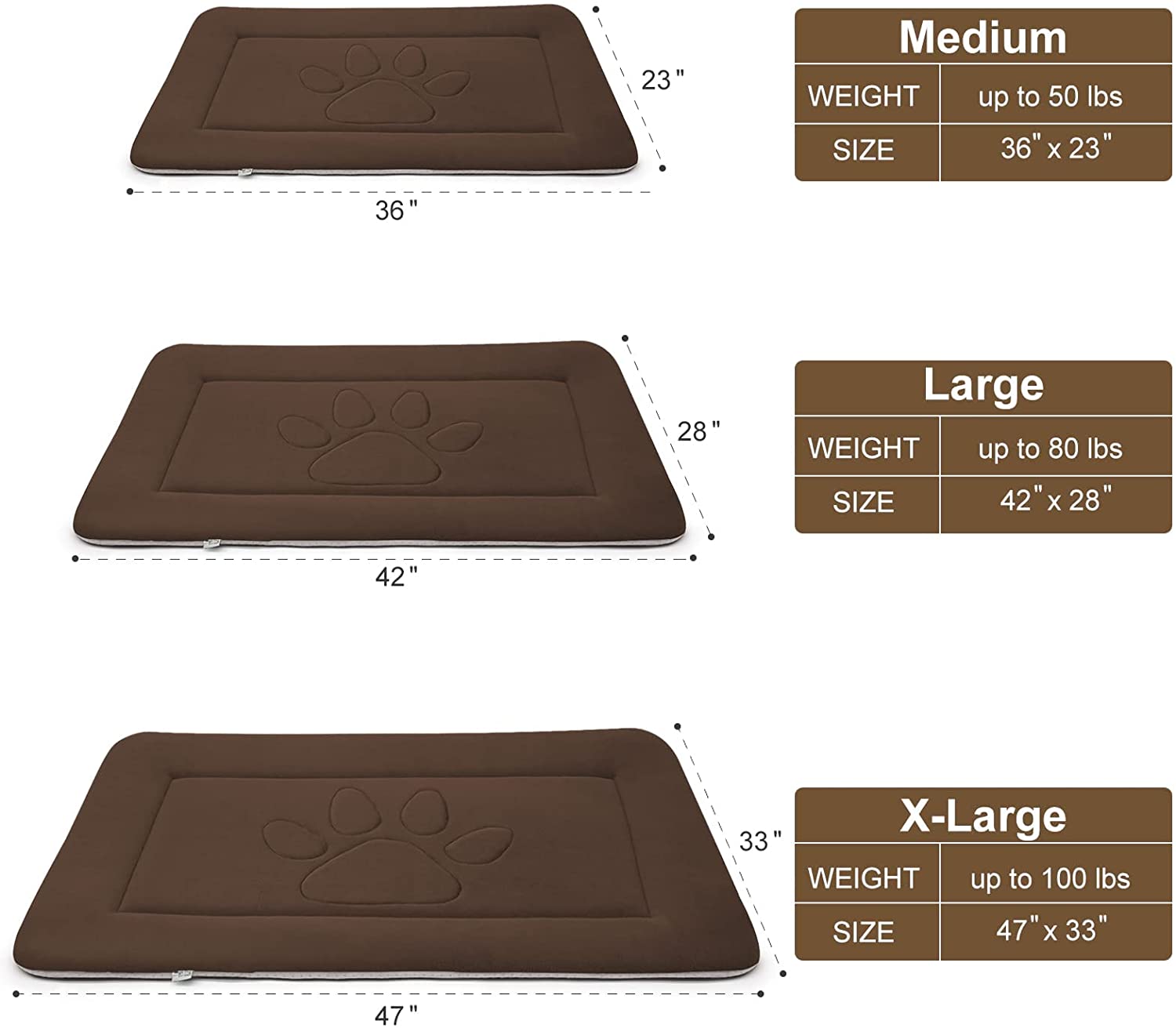 PROCIPE Dog Bed Crate Pad Mat Cute Paw Pet Beds Washable Mattress 42inch Brown