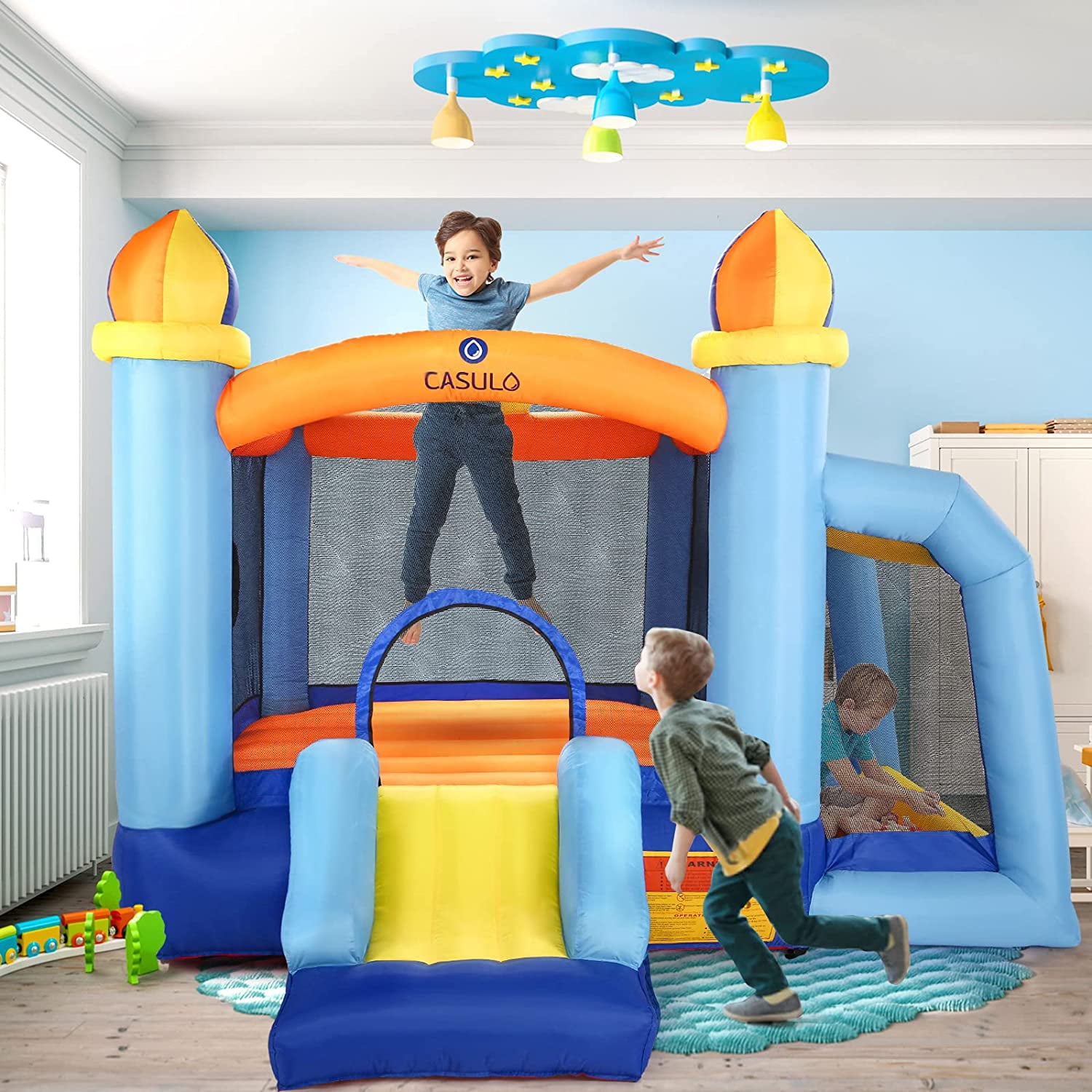 116''x 117'' Toddler Inflatable Bounce House Kids Jumping Bouncer Slide Large Jump Play Area with Blower