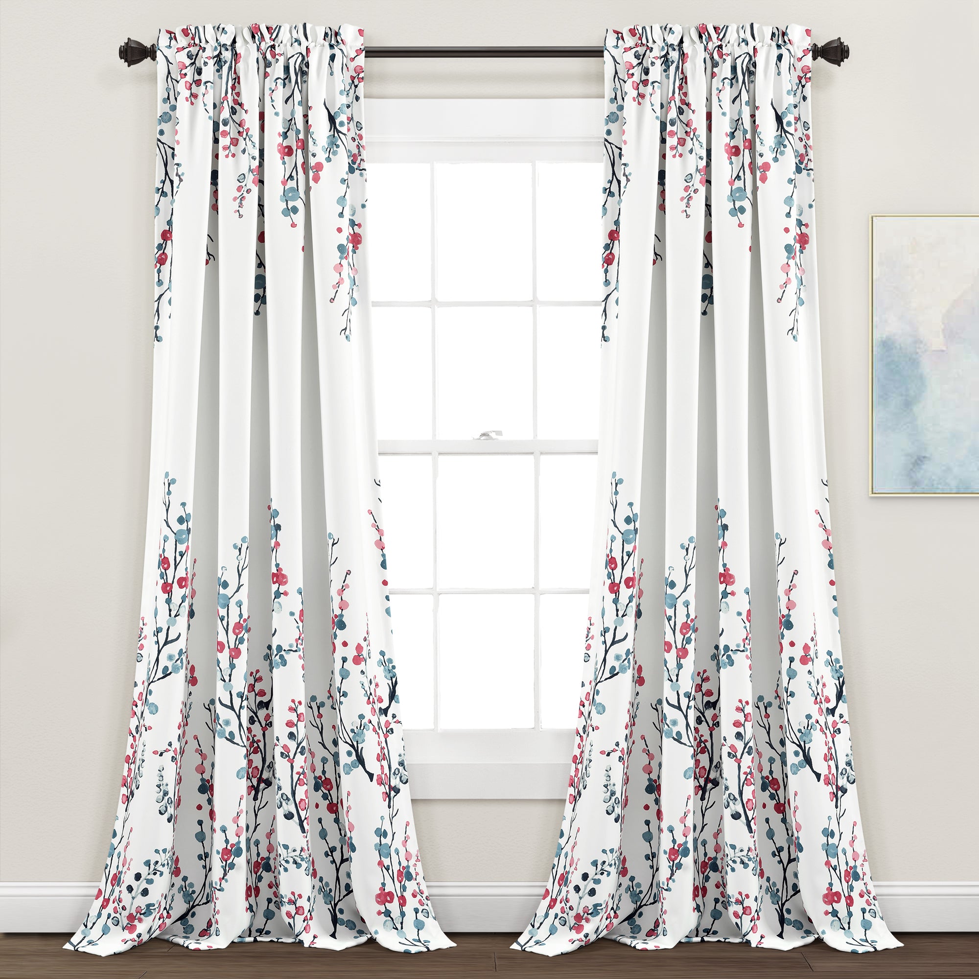 Mirabelle Watercolor Floral Room Darkening Window Curtain Panel Set
