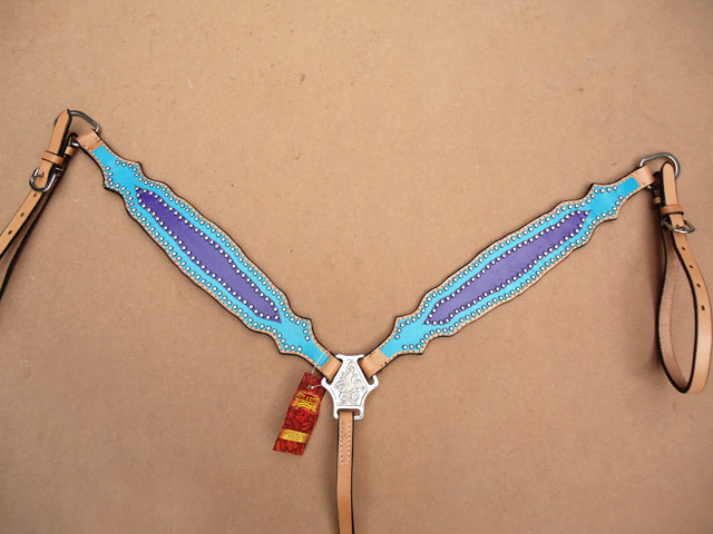 40BH Western Horse Breast Collar Tack American Leather Blue Hand Hilason