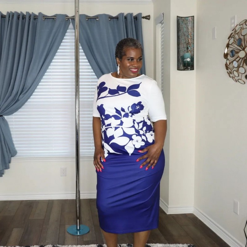 Color Block Leaf Print Round Neck Dress