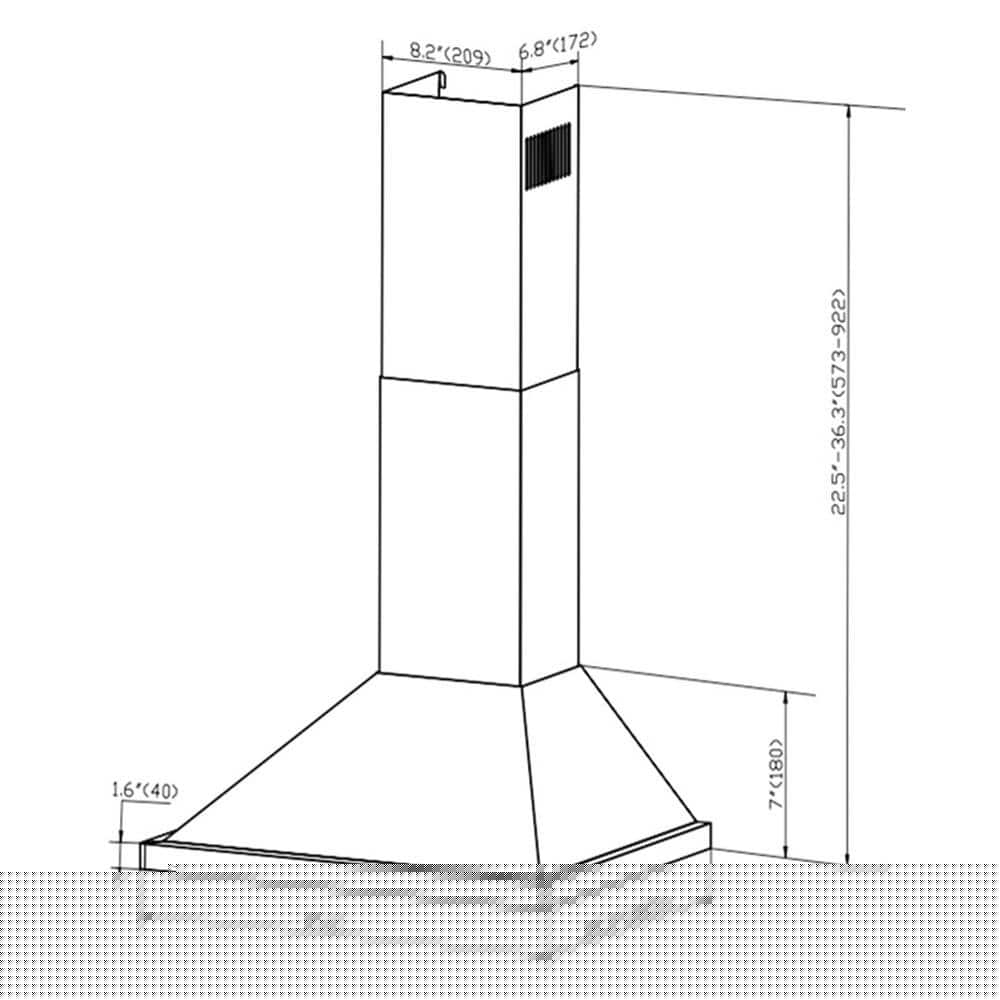 AKDY 36 in 217 CFM Convertible Kitchen Wall Mount Range Hood with Lights and Carbon Filters in Black Painted Stainless Steel