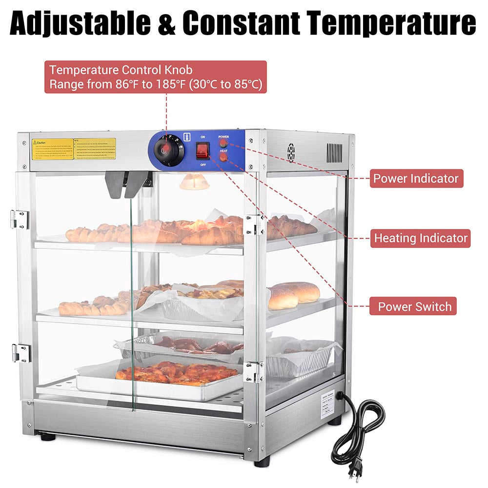 Yescom Pizza Food Warmer Commercial Countertop Display Case 3 Tier