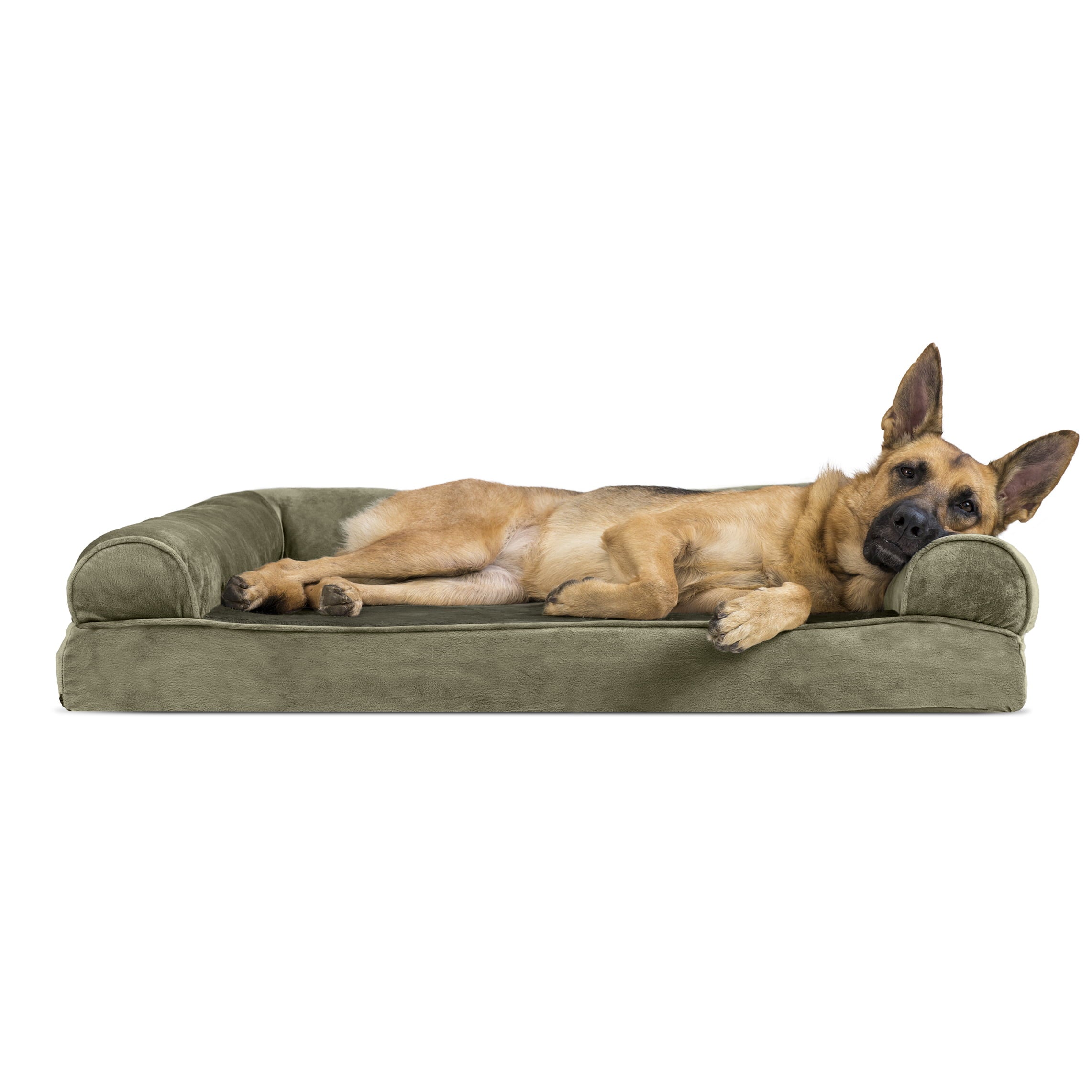 FurHaven Pet Products | Memory Foam Faux Fur and Velvet Sofa Pet Bed for Dogs and Cats - Dark Sage， Jumbo