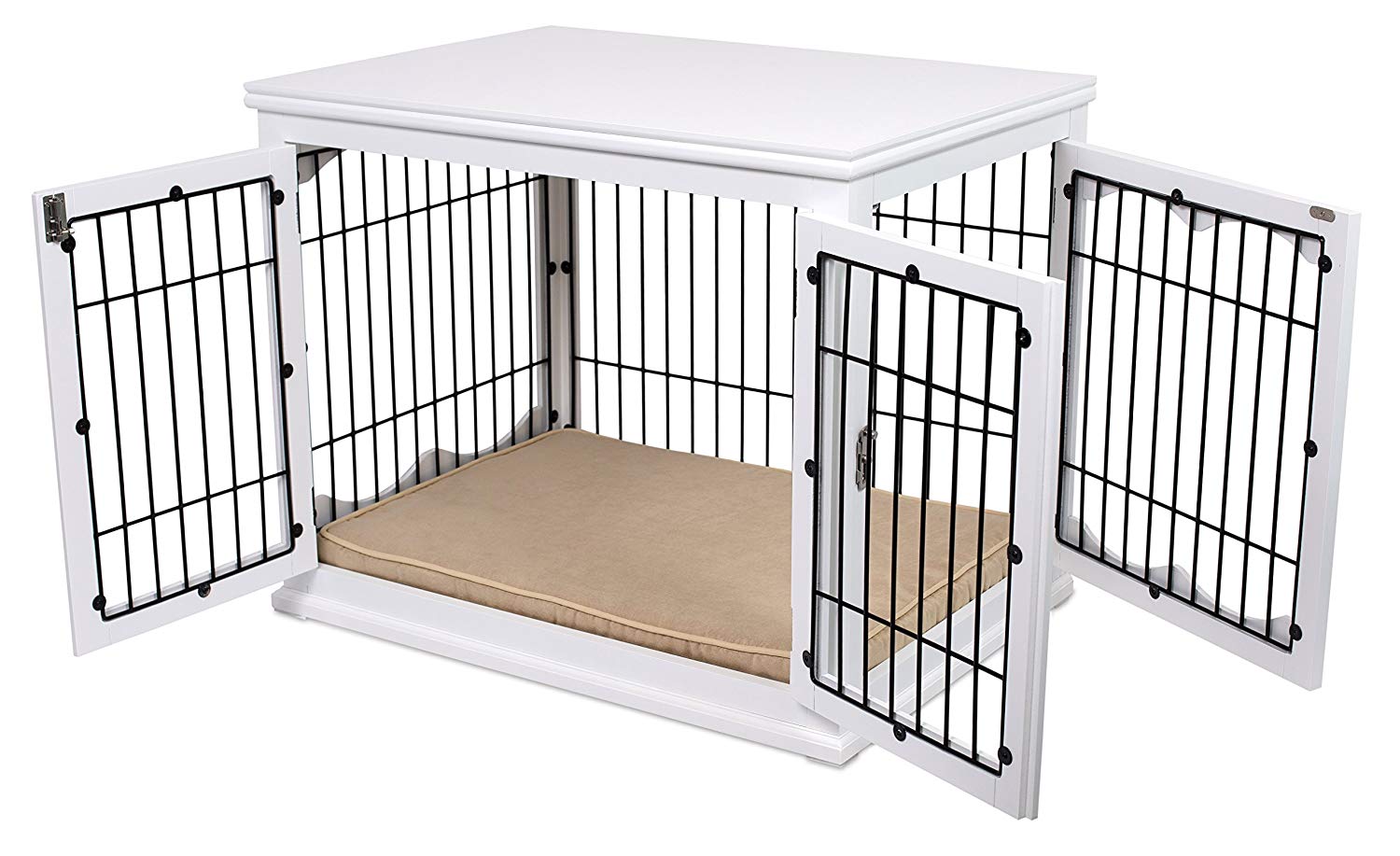 Internet's Best Double-Door Wooden Wire Dog Crate Side Table， White， Small， 32
