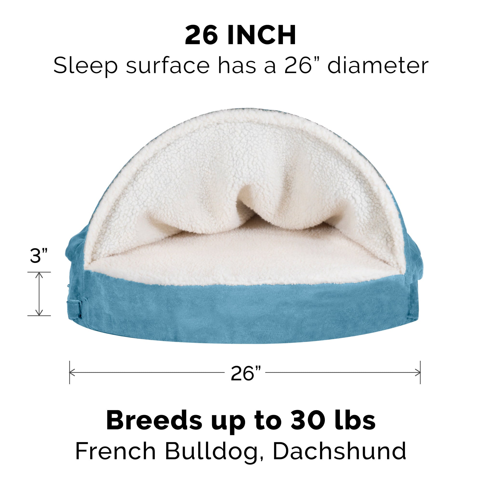 FurHaven | Orthopedic Faux Sheepskin Snuggery Burrow Pet Bed for Dogs and Cats， Blue， 26-Inch
