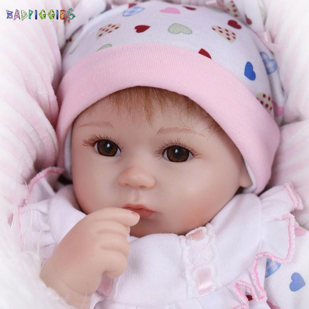 BadPiggies 17" Realistic Newborn Reborn Baby Doll Girl Silicone Vinyl Baby Weighted Soft Body Lifelike Doll Xmas Gift