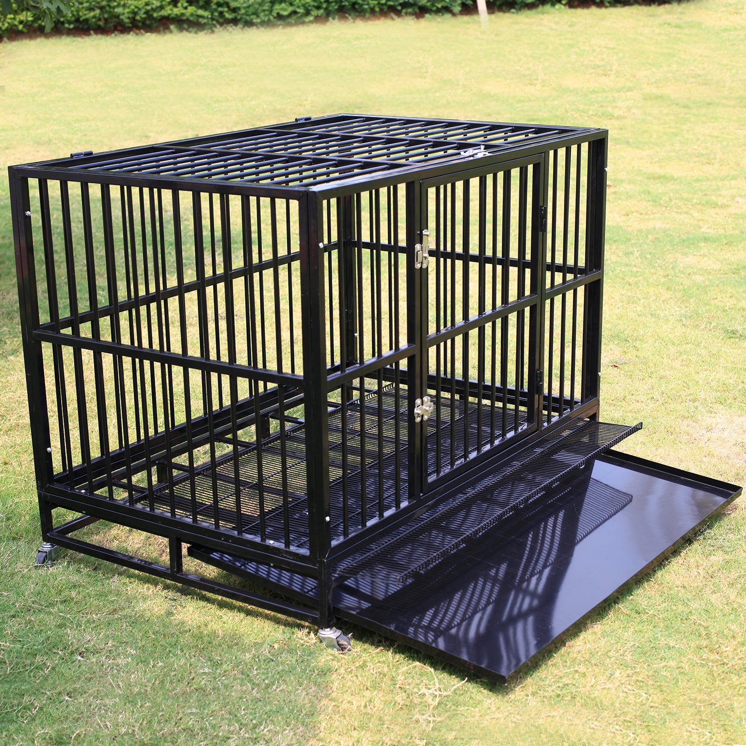 Wonline Metal Heavy Duty Dog Cage with Wheels， Black