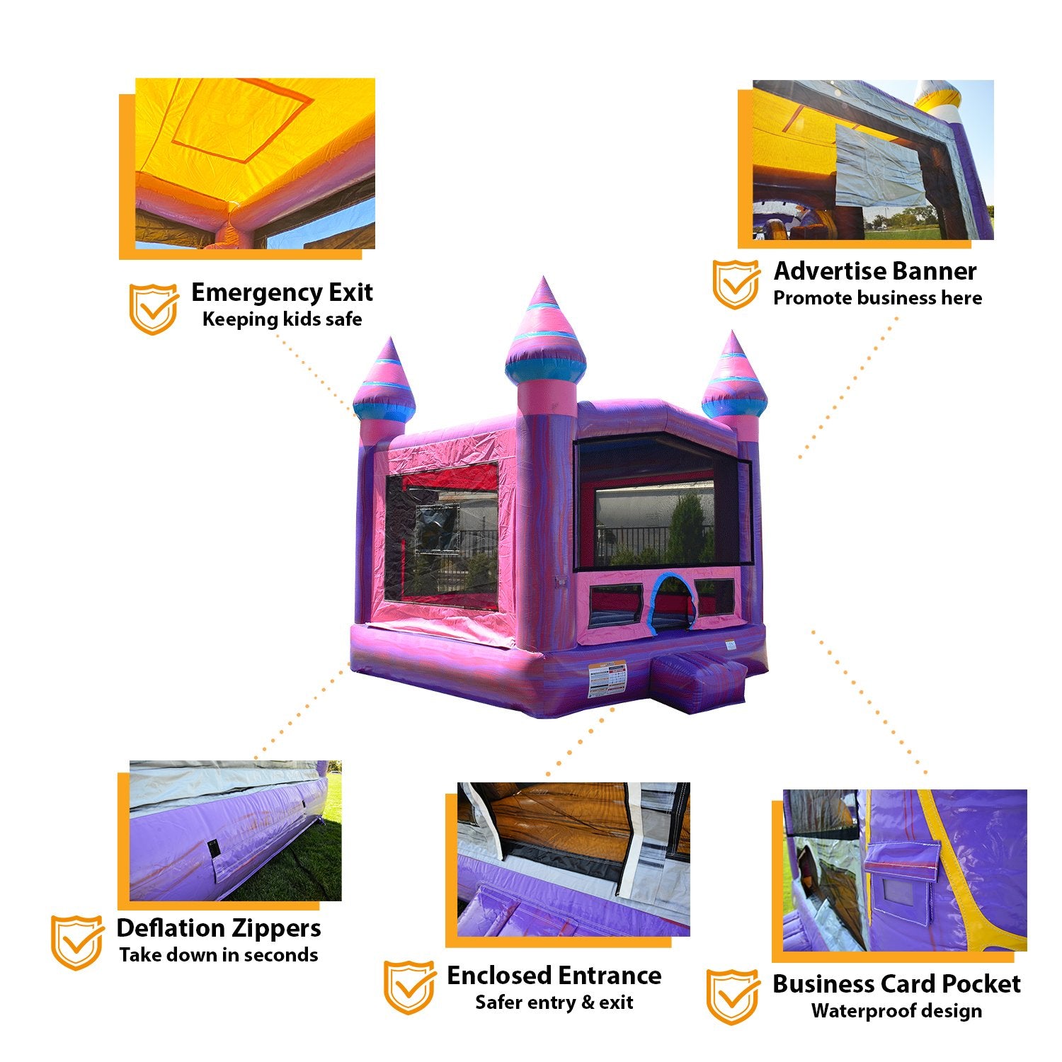 JumpOrange Purplish Castle Inflatable Bounce House for Kids and Adults 13' x 13' (with Blower)， Commercial Grade