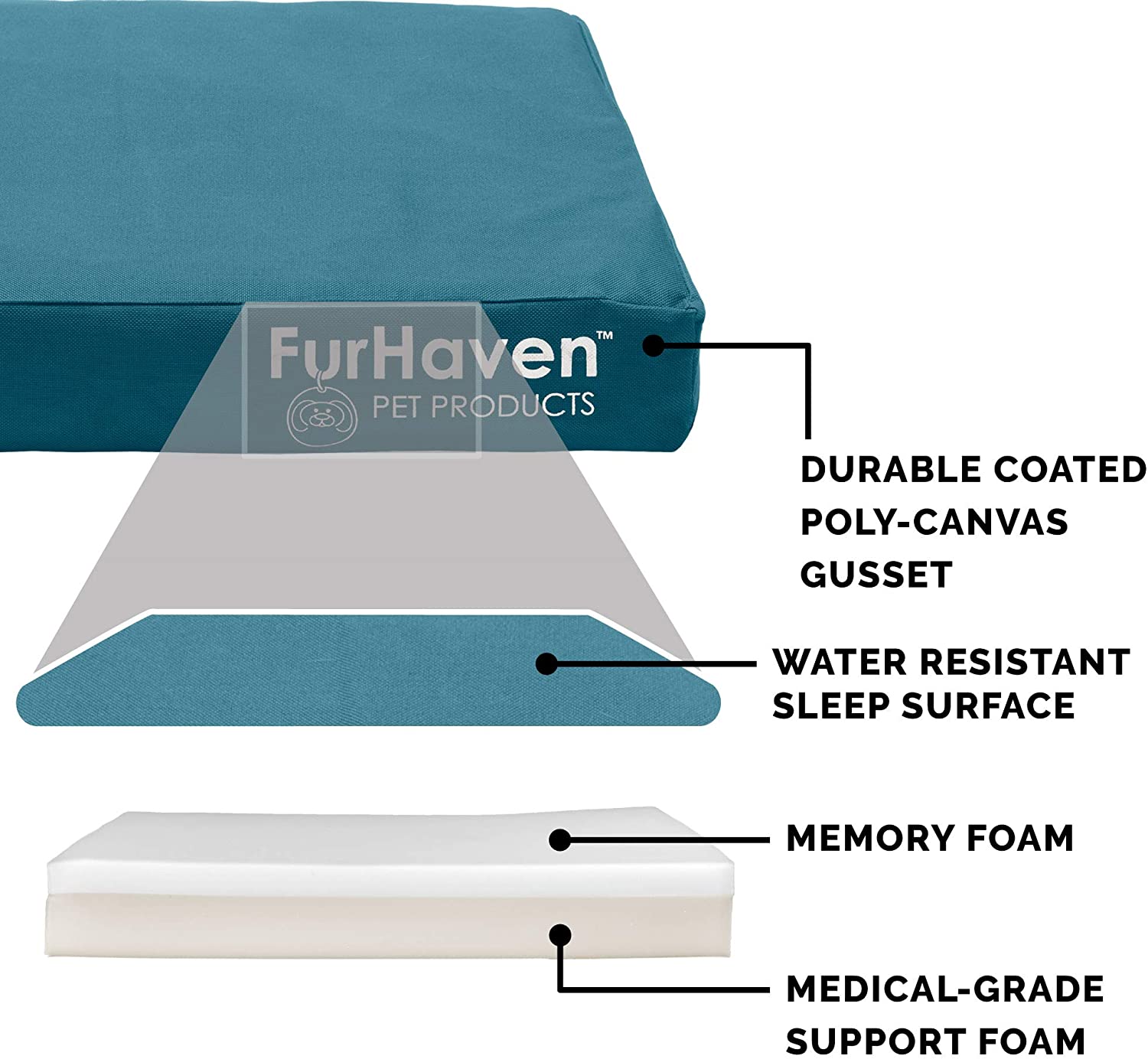 FurHaven Pet Products | Deluxe Memory Foam Oxford Indoor/Outdoor Water-Resistant Pet Bed for Dogs and Cats， Deep Lagoon， Large