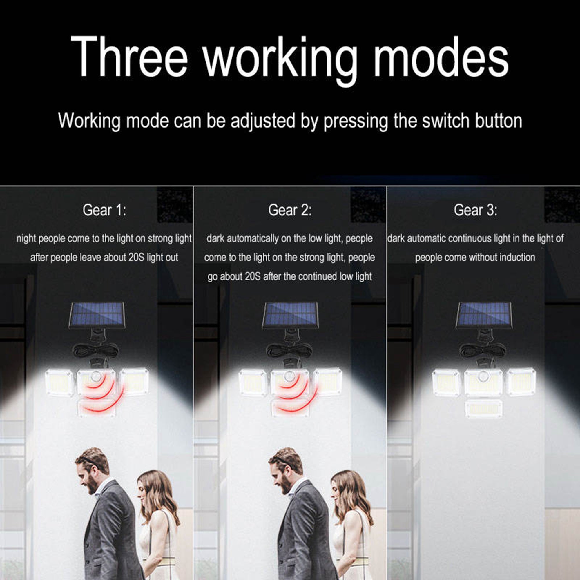 Solar Lights Outdoor Indoor Motion Sensor LED Flood Light - Solar Powered Security Lights Outside Waterproof ，4 Adjustable Heads Solar Indoor Lights For House - Led Wall light with Remote and Cord