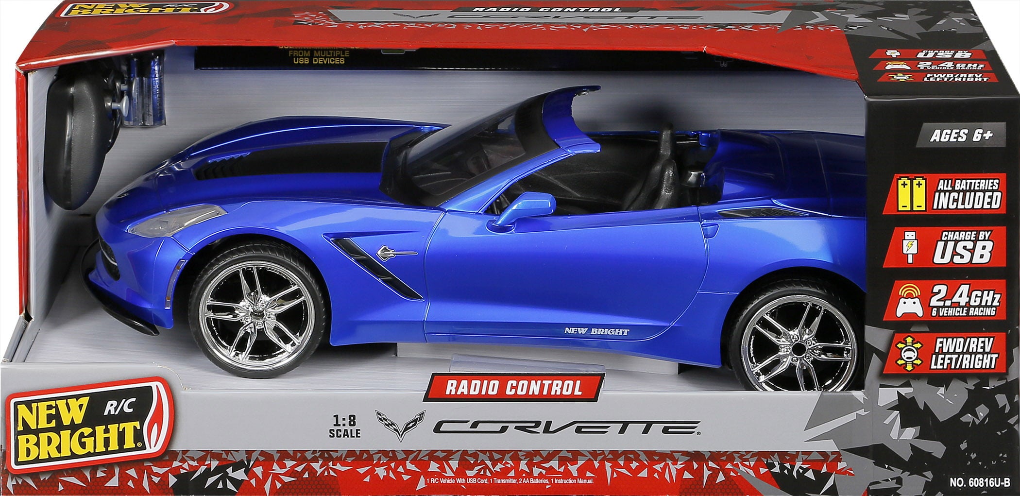 New Bright (1:8) Corvette Battery Radio Control Sports Car， 60816U-B