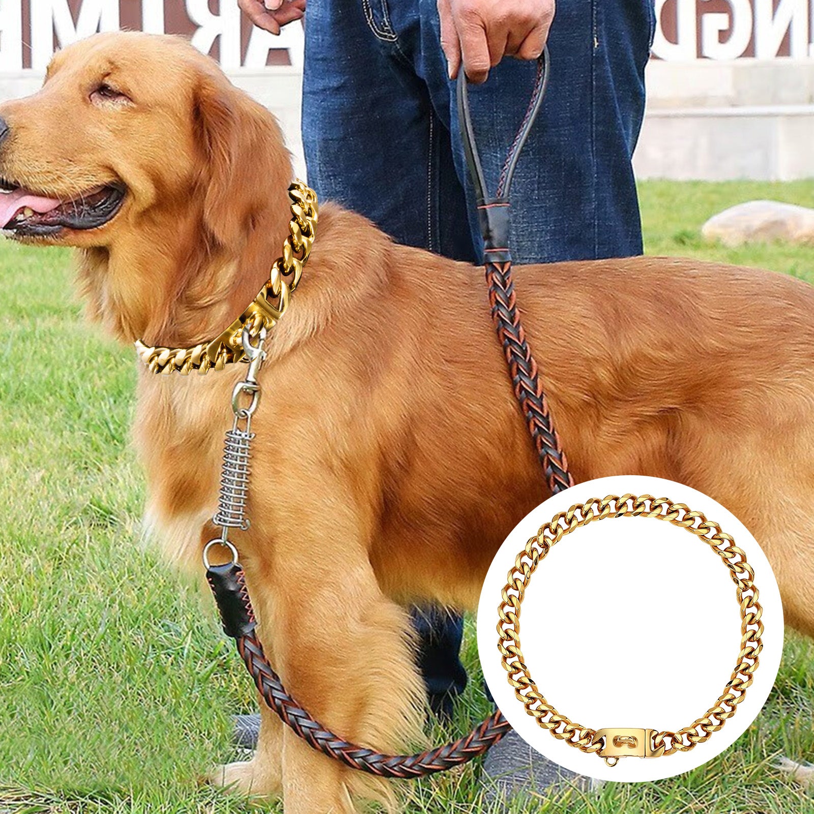 20'' Pet Chain Collar， TSV Stainless Steel Gold Pet Dog Leash Chain Collar with Design Secure Snap Buckle， Heavy Duty Chew Proof Dog Metal Chain Necklace Collar for Pets Xmas Gifts