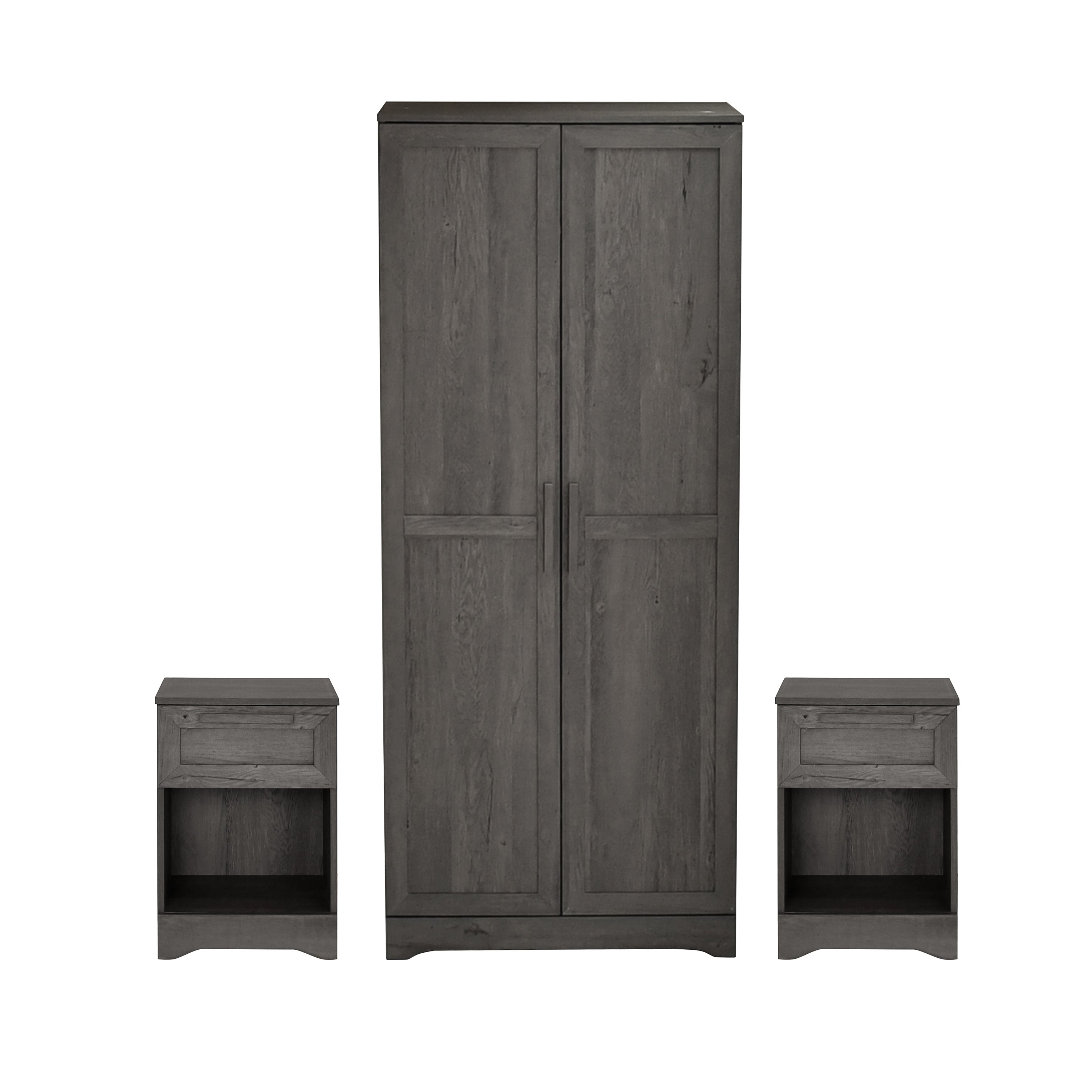 Broxon Rustic 3 Piece Wardrobe and 1 Drawer Nightstand Bedroom Set