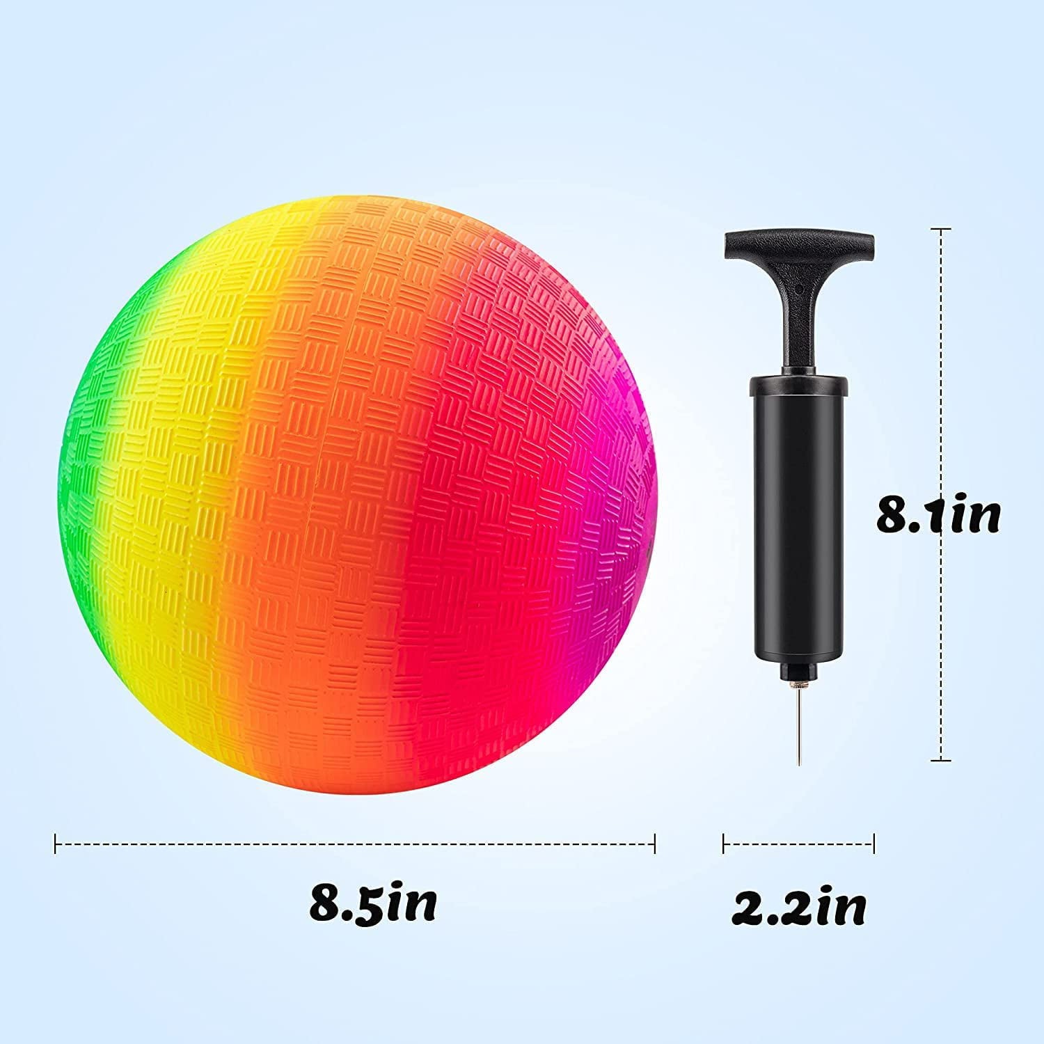 Mic Micsoa Playground Balls Kickballs 8.5 Inch， Rainbow Playground Ball Set for Kids and Adults， Dodgeball Kick Balls Handball for Indoor and Outdoor Schoolyard Games with Hand Pump(4 Pack)