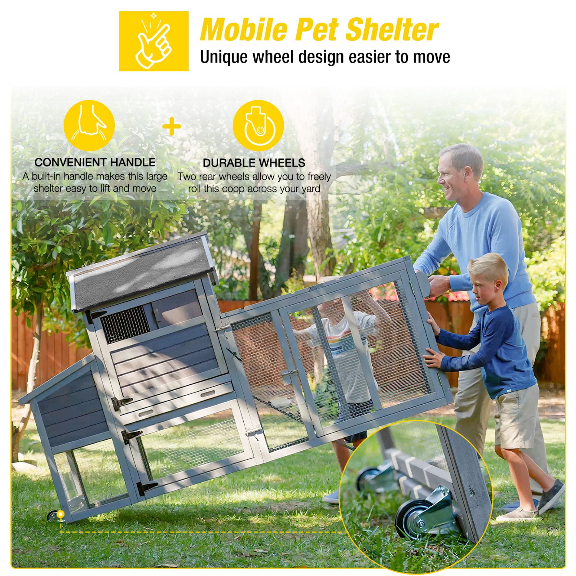 Morgete Wood Chicken Coop with Wheels Large Hen House for 4 Chickens