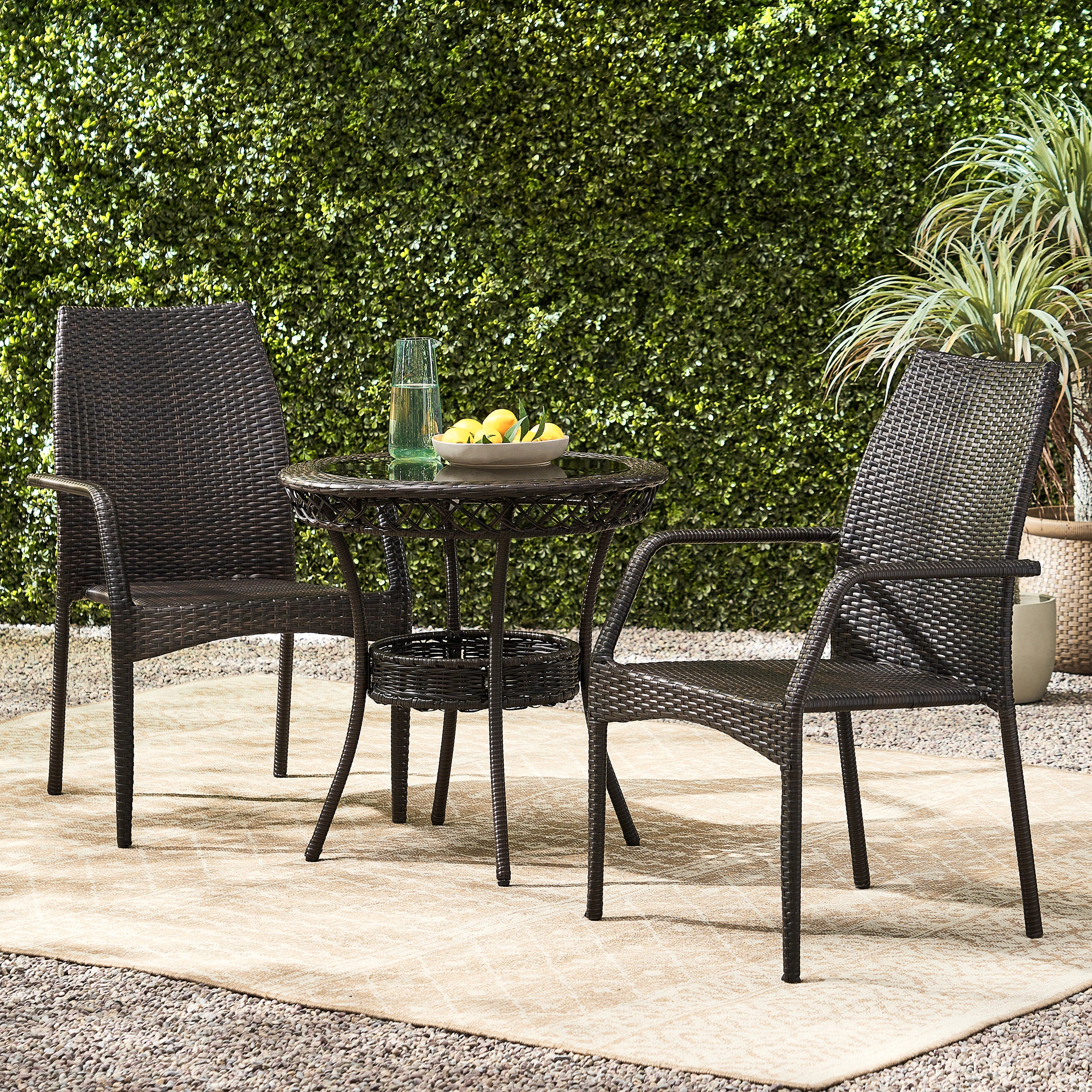 Michael Outdoor 3-Piece Multi-Brown Wicker Bistro Set with Tempered Glass Top