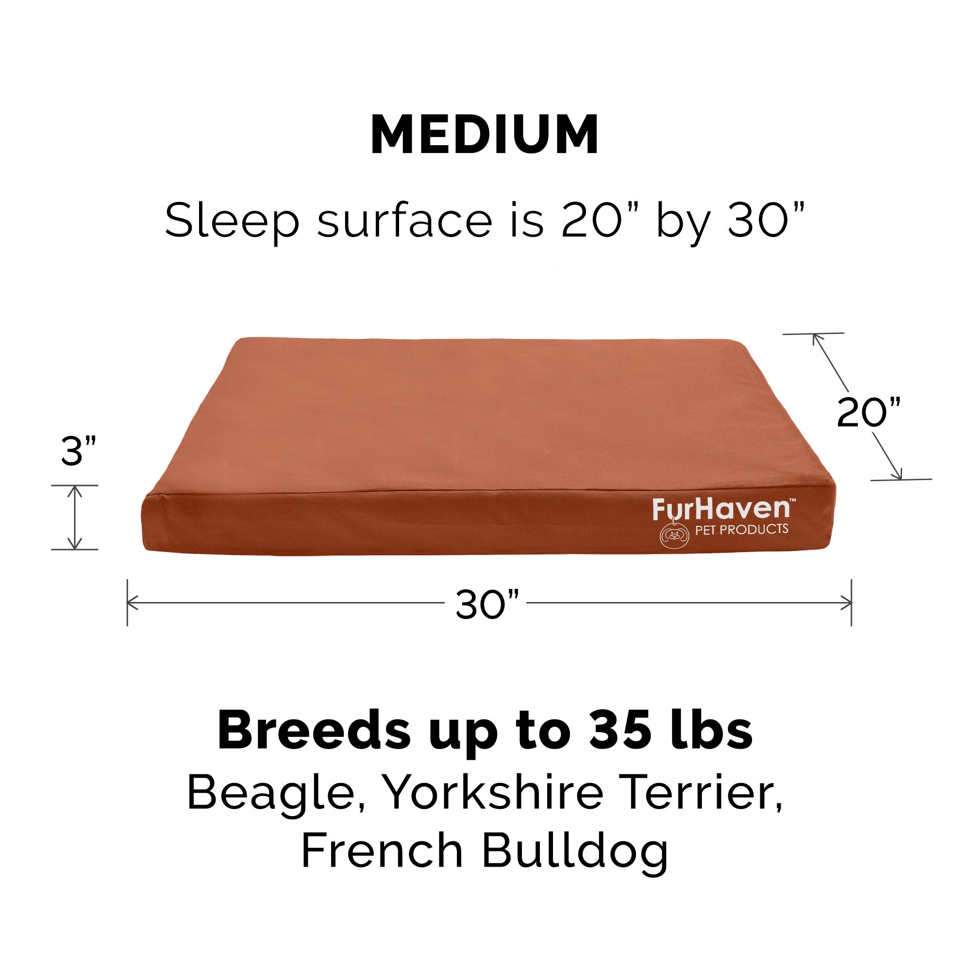 FurHaven | Deluxe Full Support Orthopedic Oxford Indoor/Outdoor Water-Resistant Pet Bed for Dogs and Cats， Chestnut， Medium