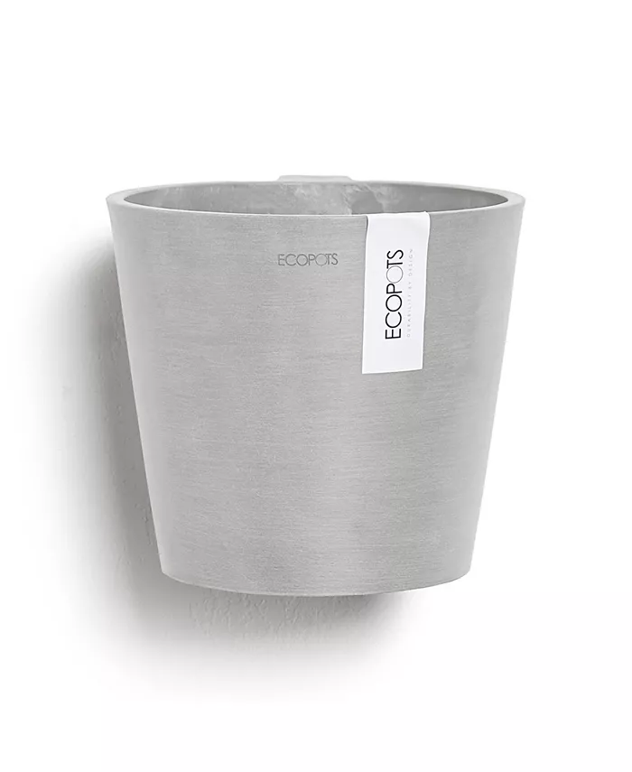 ECOPOTS Amsterdam Plastic Round Wall Flower Pot， White Grey， 8