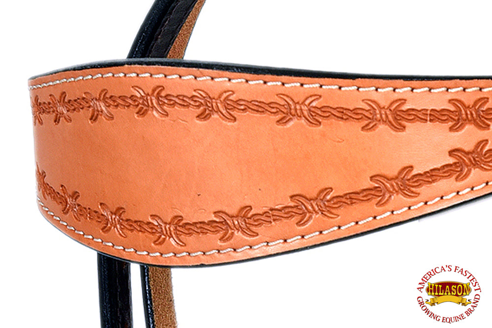 81BH Western Horse Headstall Tack Bridle American Leather Barb Wire Hilason