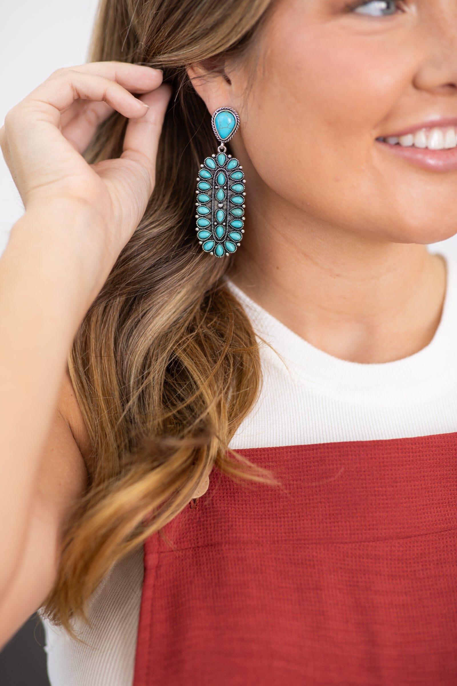 Silver and Turquoise Squash Blossom Earrings